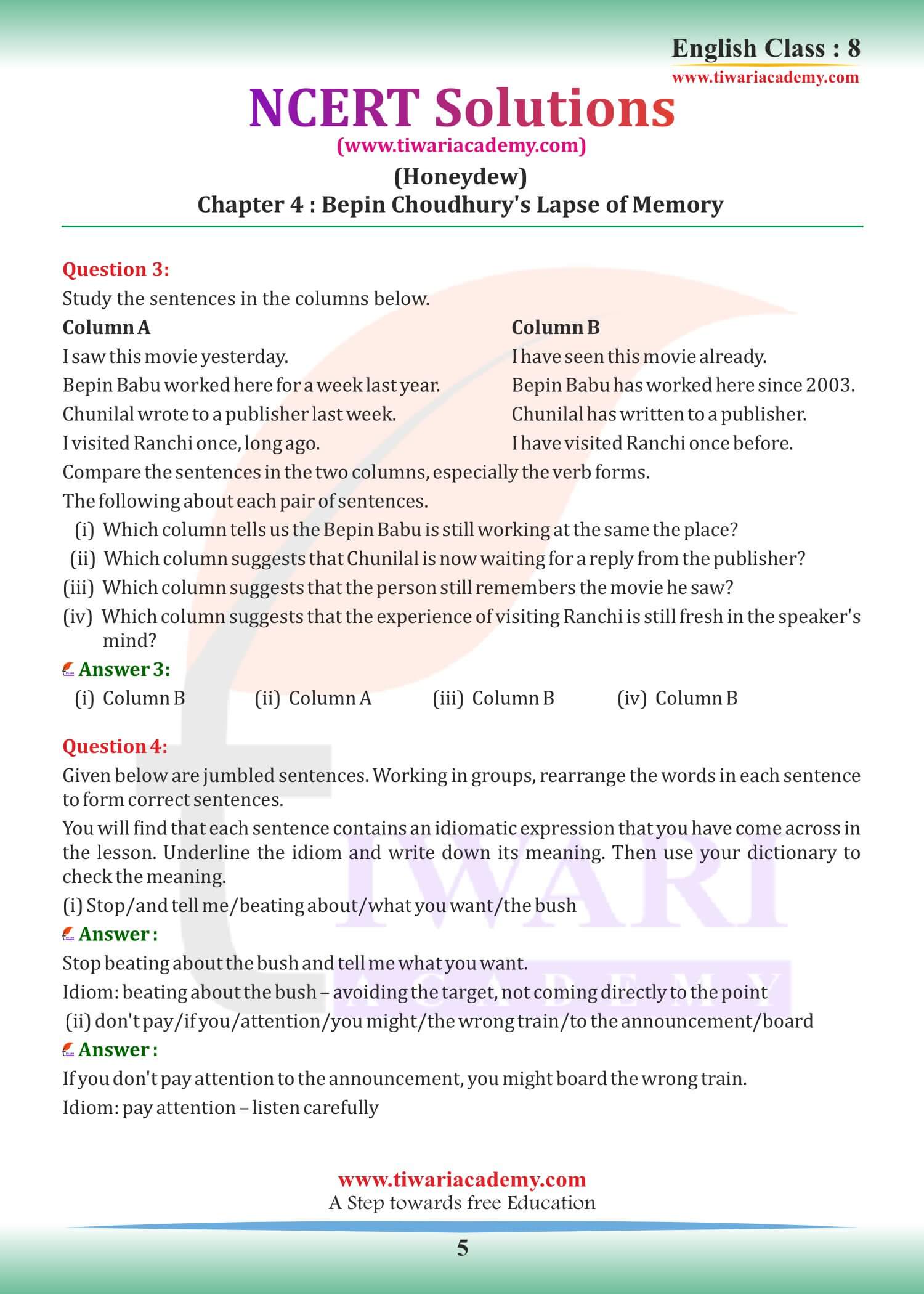 Class 8 English Honeydew Chapter 4 Question Answers