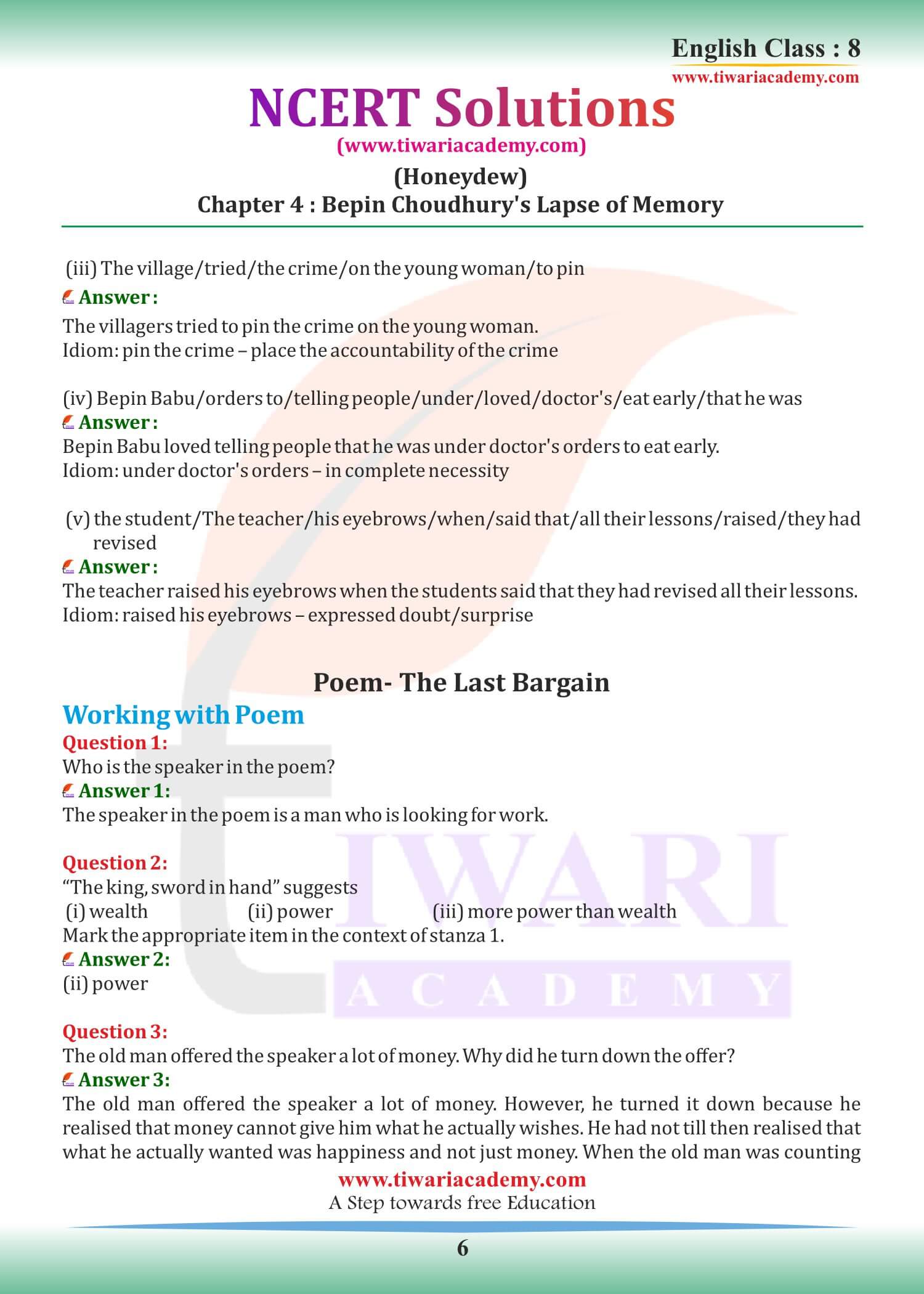Class 8 English Honeydew Chapter 4 Guide