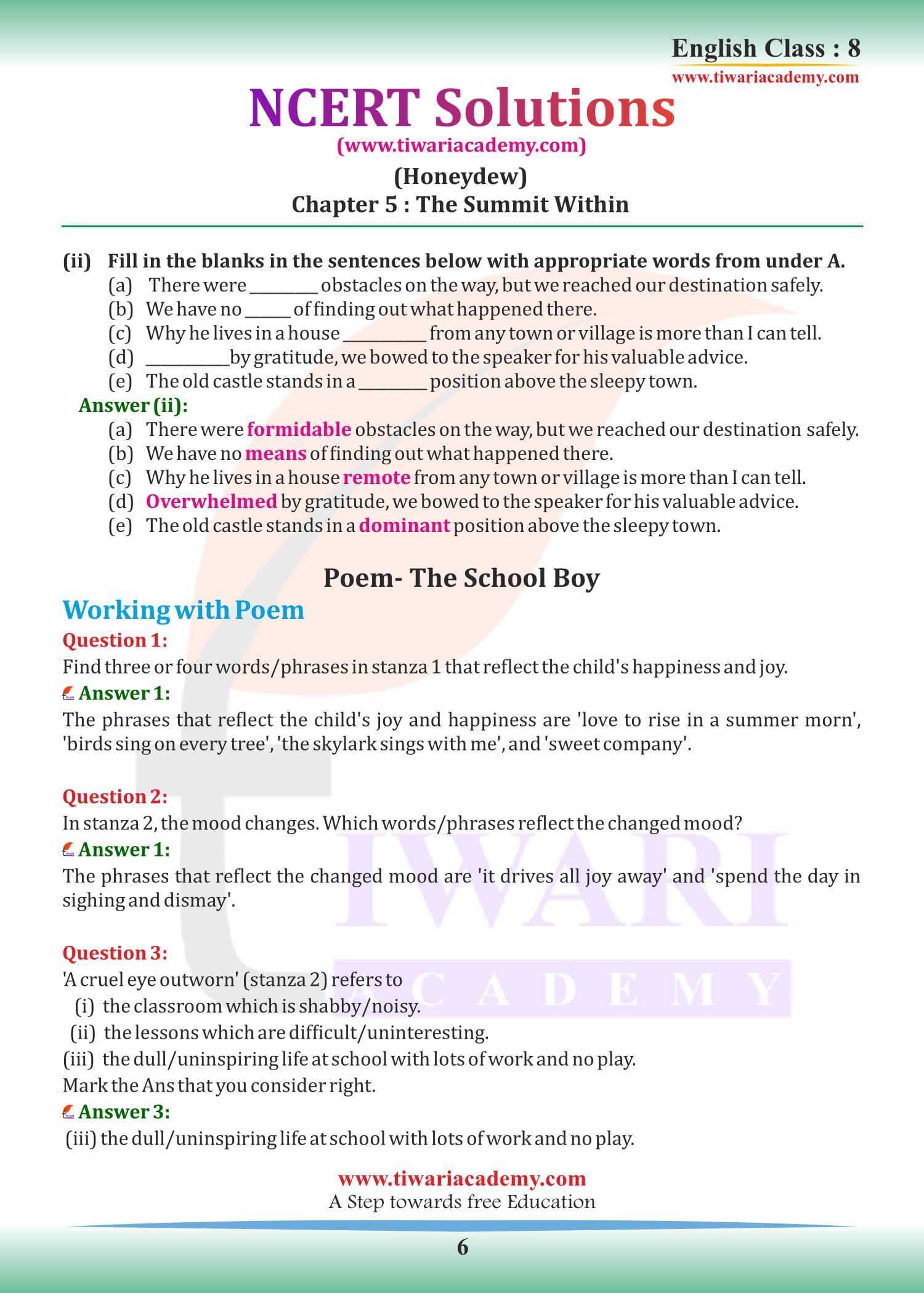 Class 8 English Chapter 5 Question Answers