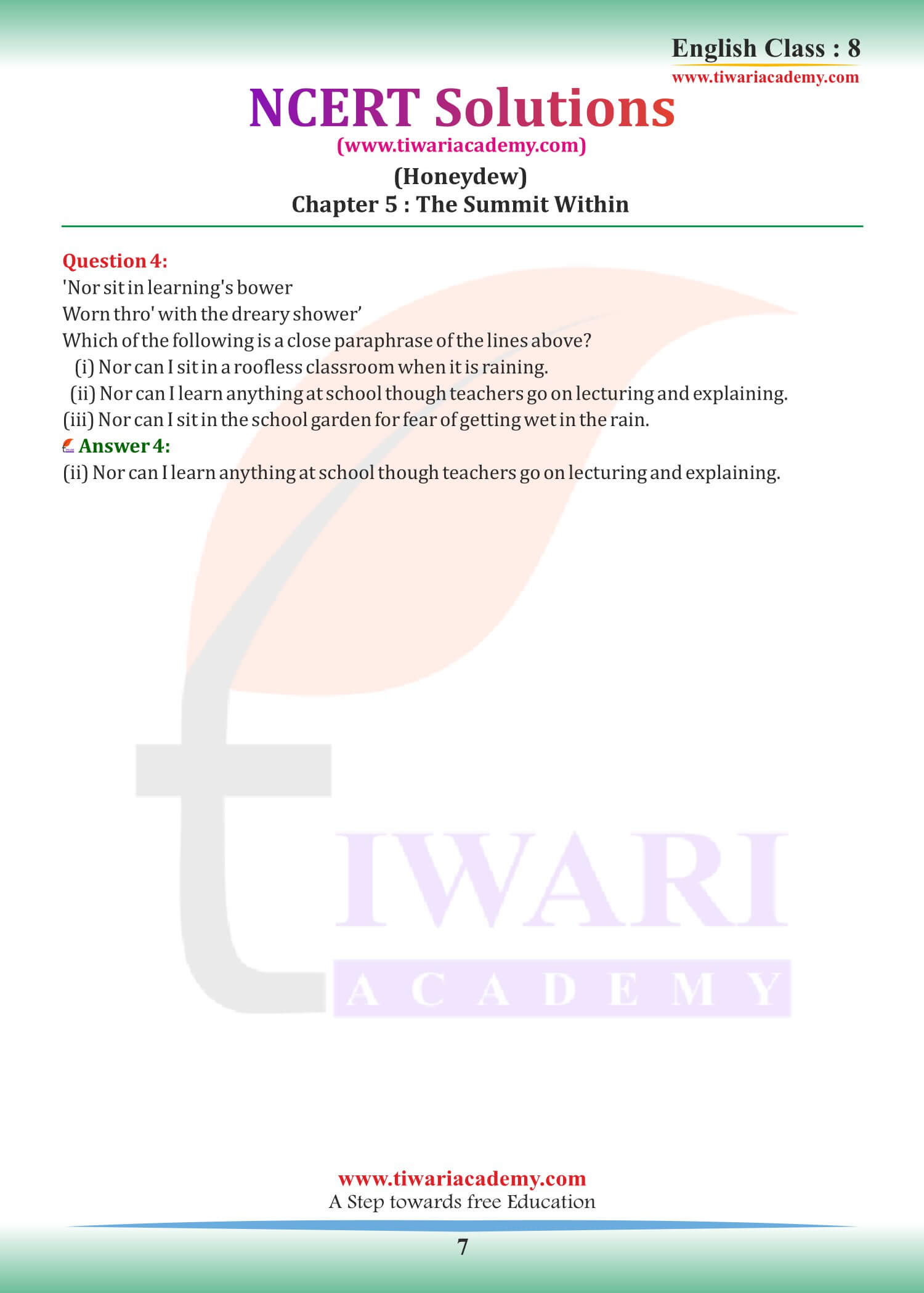 Class 8 English Chapter 5