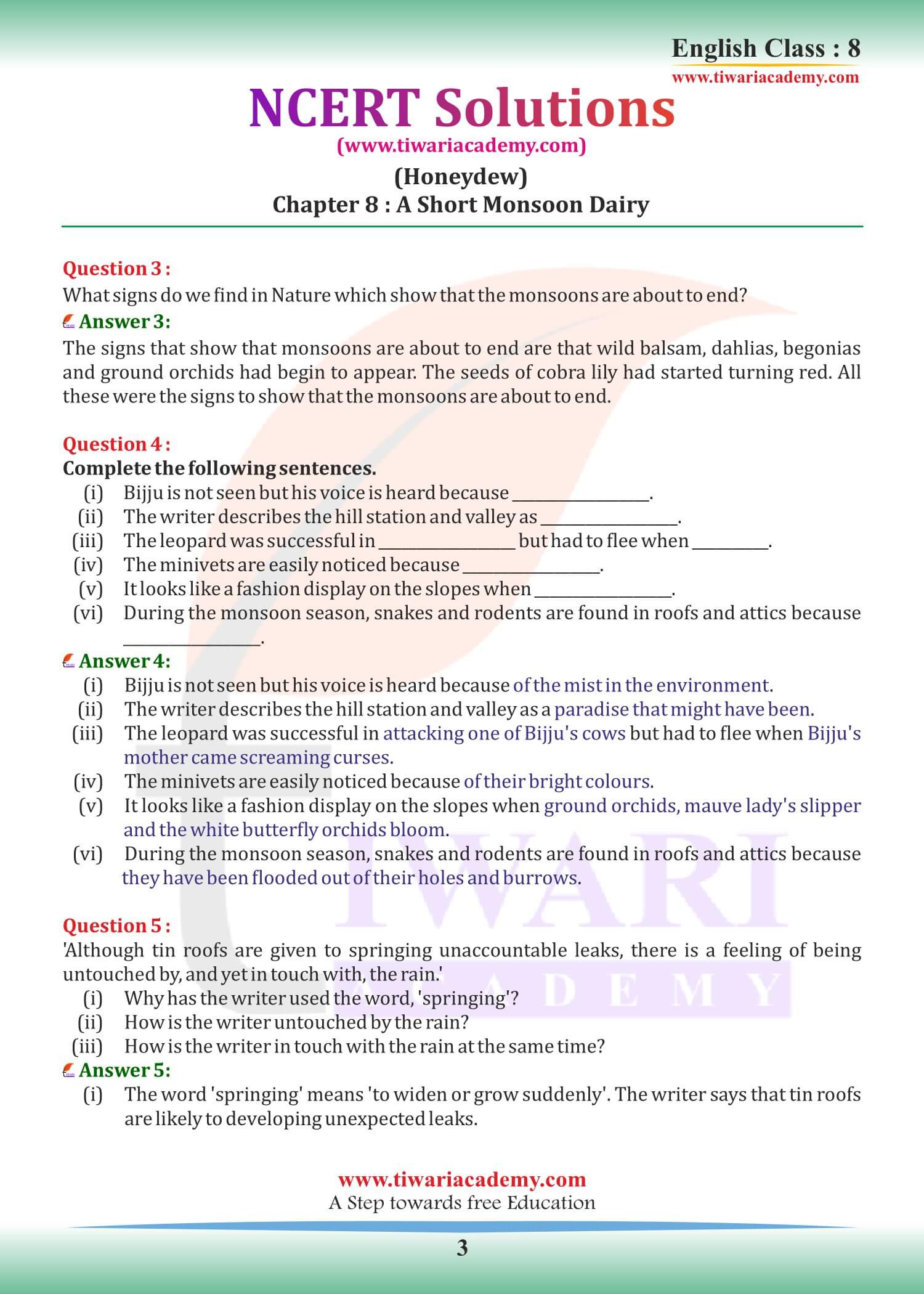 Class 8 English Honeydew Chapter 8