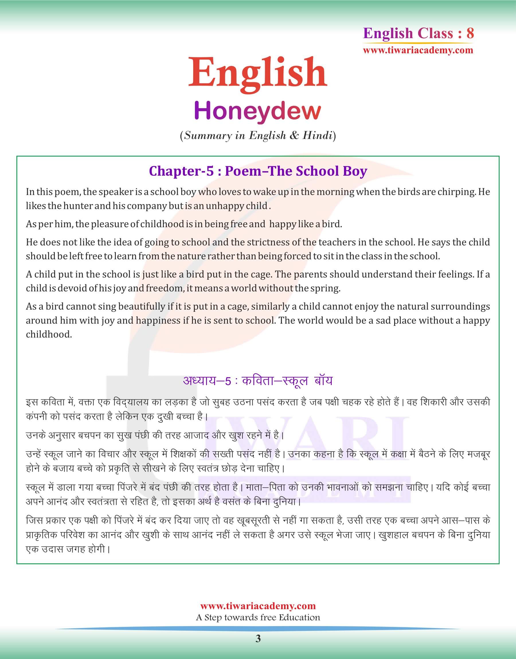 Class 8 English Chapter 5 Summary of poem