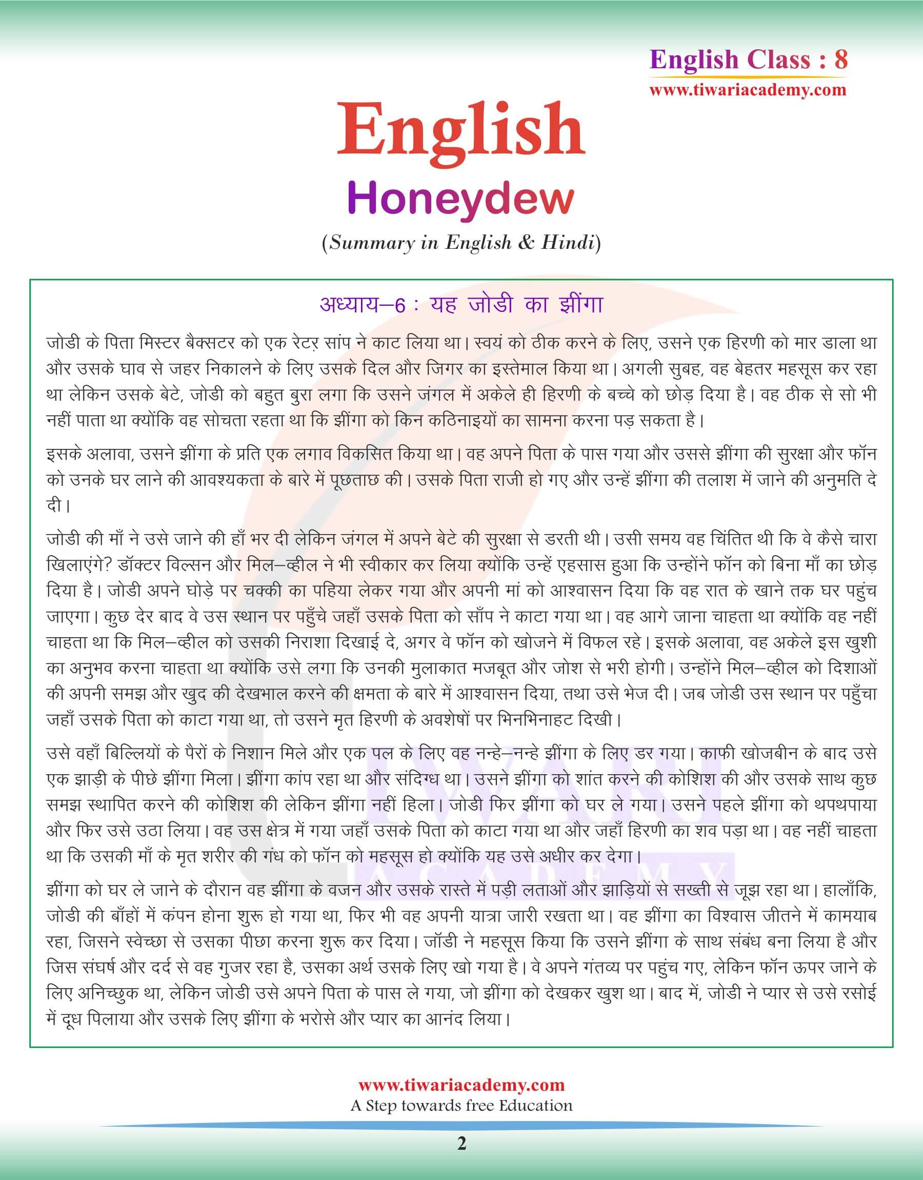 Class 8 English Chapter 6 Summary in Hindi