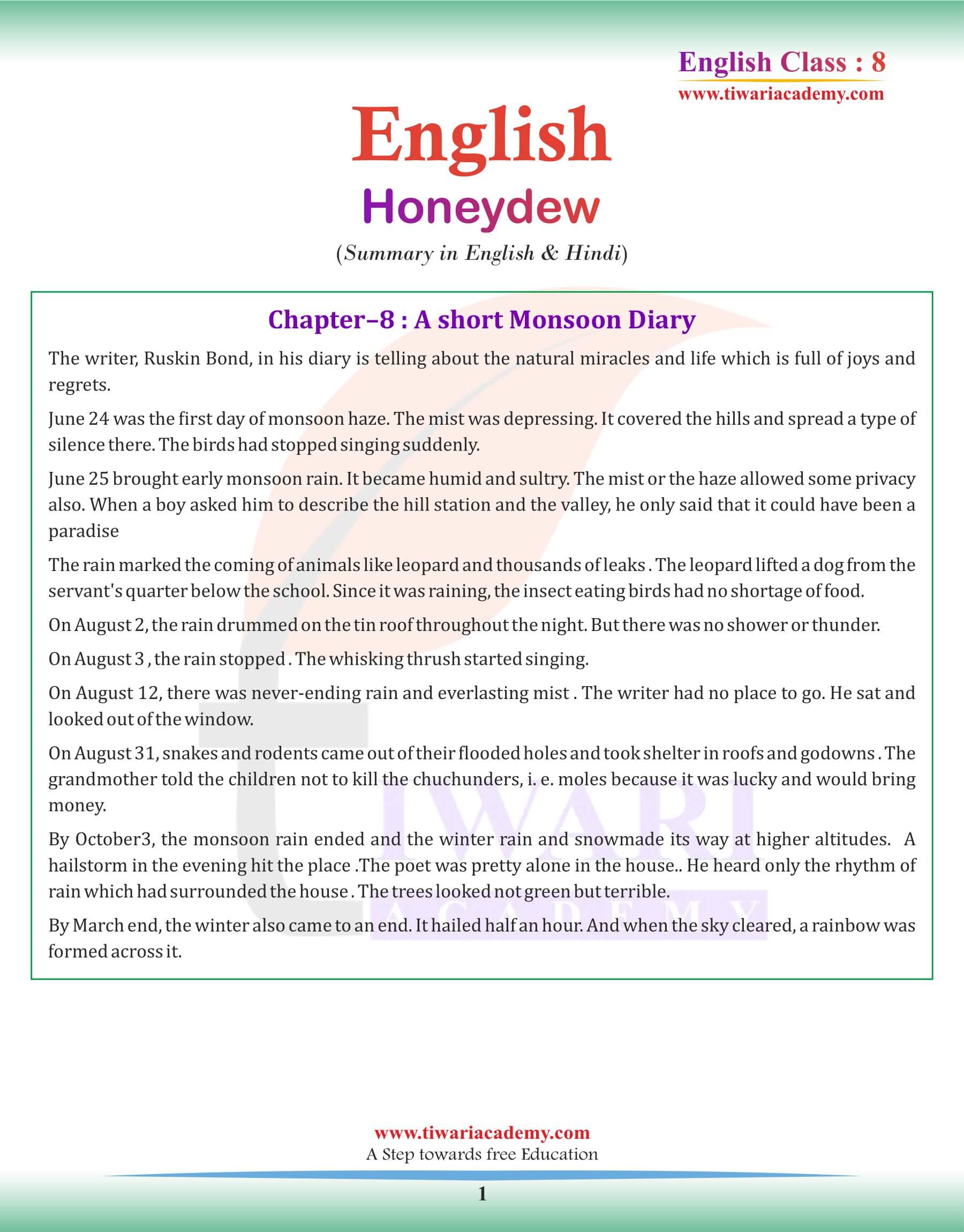 Class 8 English Chapter 8 Summary in English