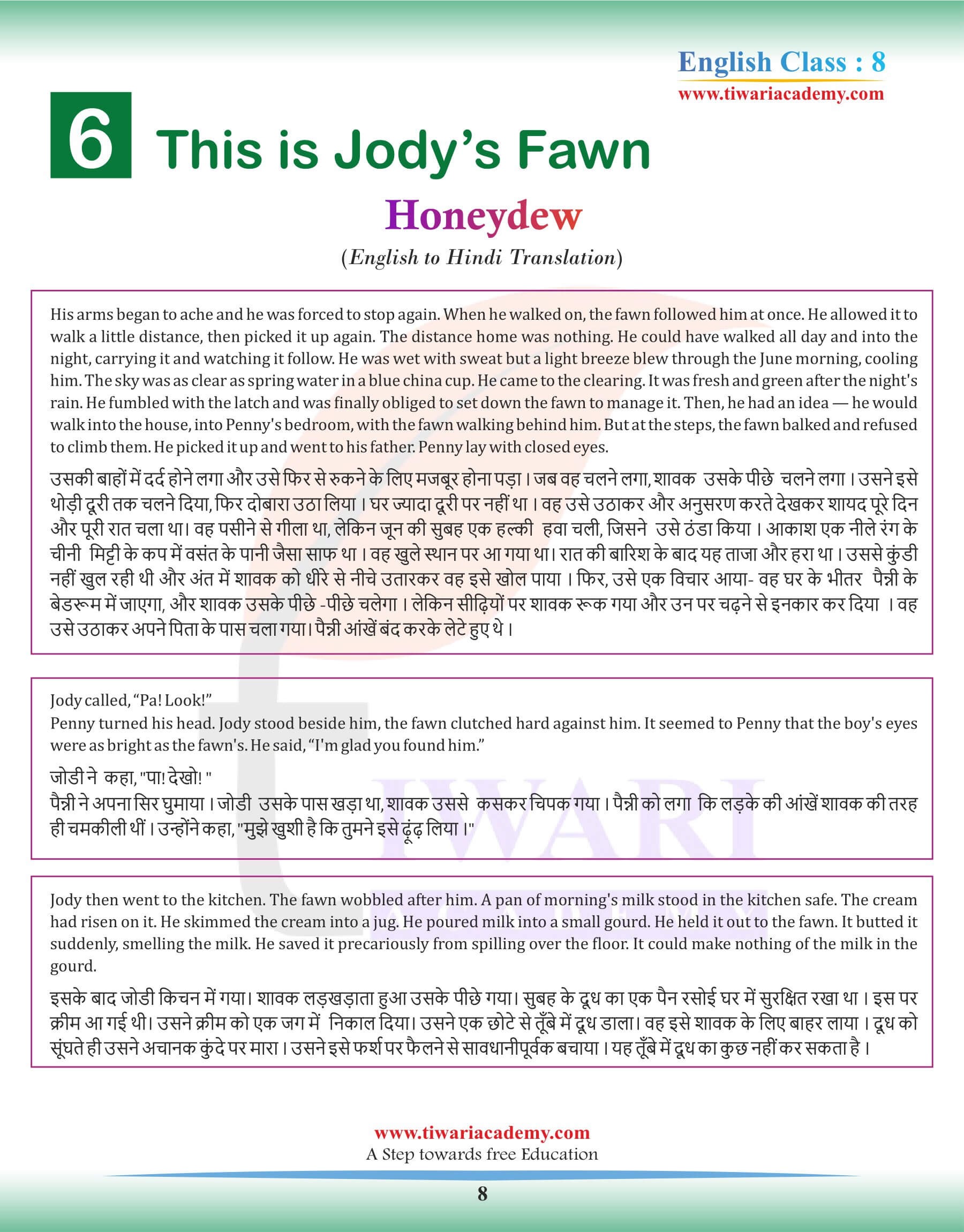 Class 8 English Honeydew Chapter 6 Hindi