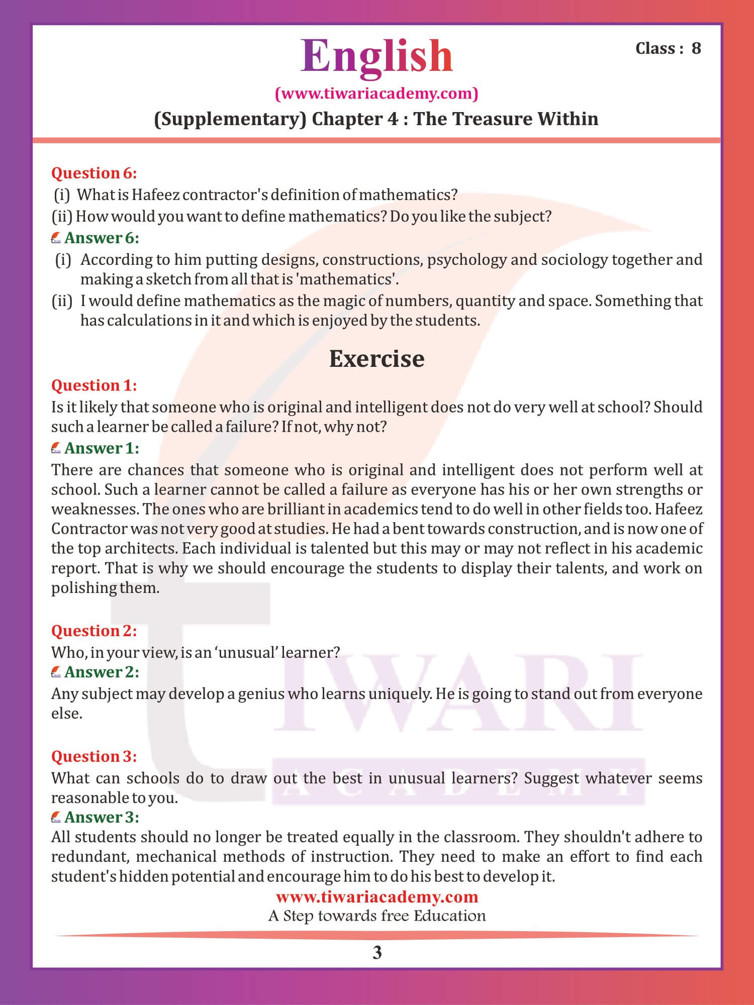 Class 8 English Supplementary Chapter 4 Answers