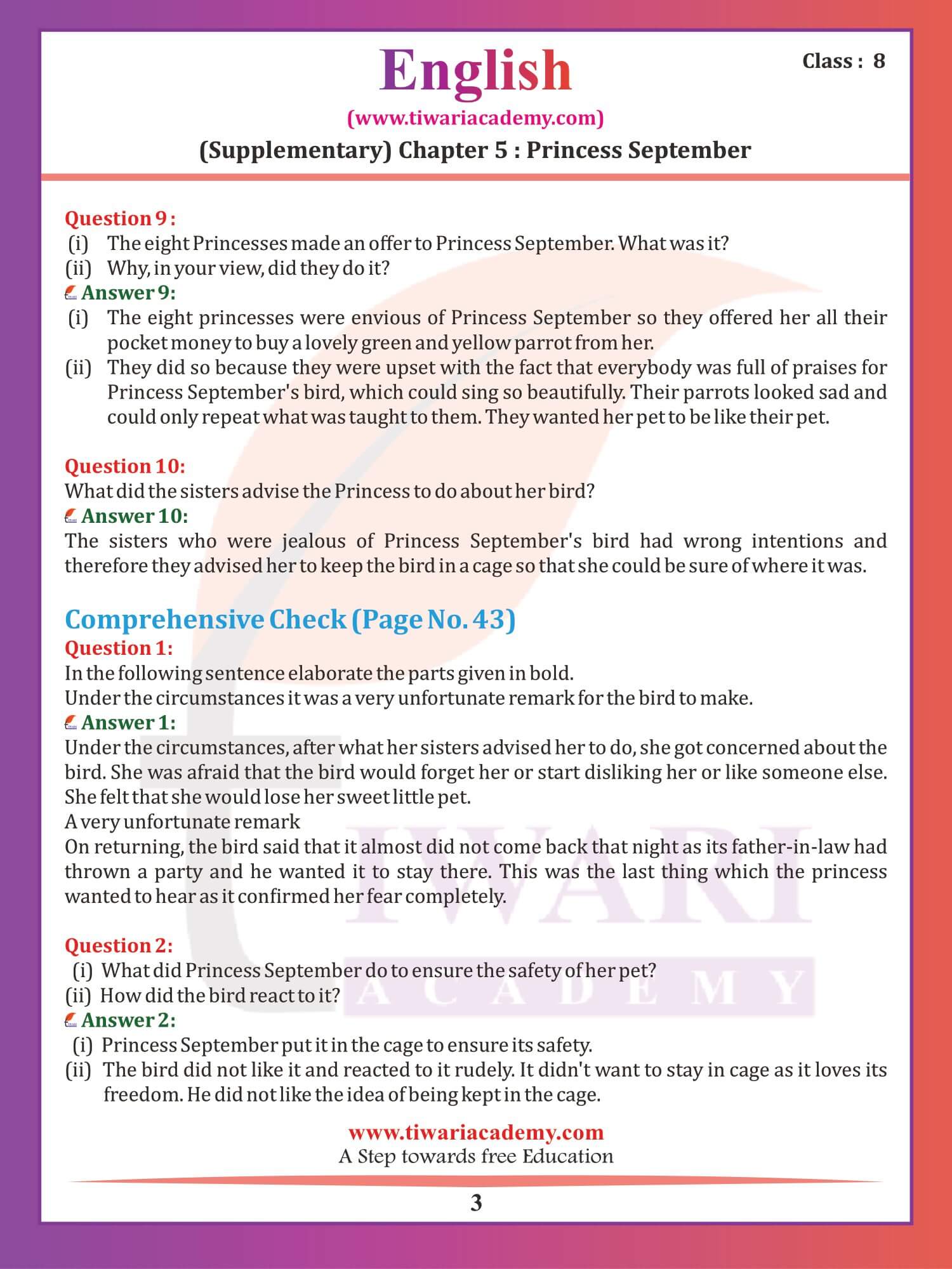 Class 8 English Supplementary Chapter 5 Question Answers