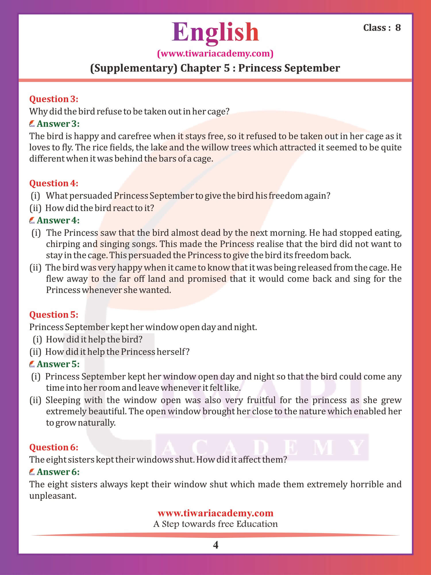 Class 8 English Supplementary Chapter 5 Solution guide