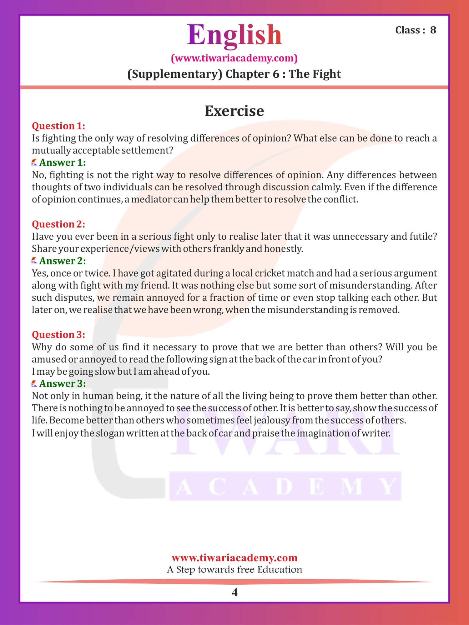 Class 8 English Supplementary Chapter 6 Solutions