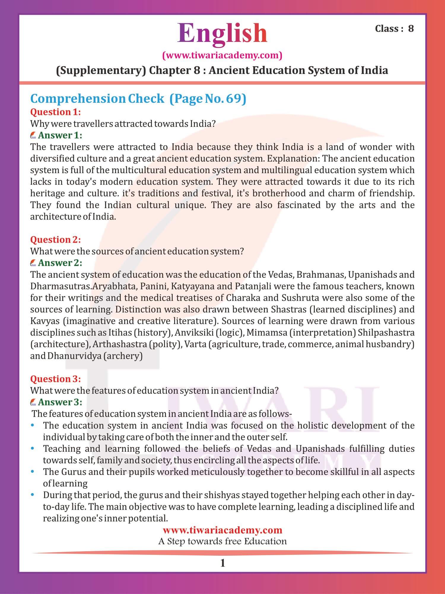 NCERT Solutions for Class 8 English Supplementary Chapter 8 Ancient Education System of India