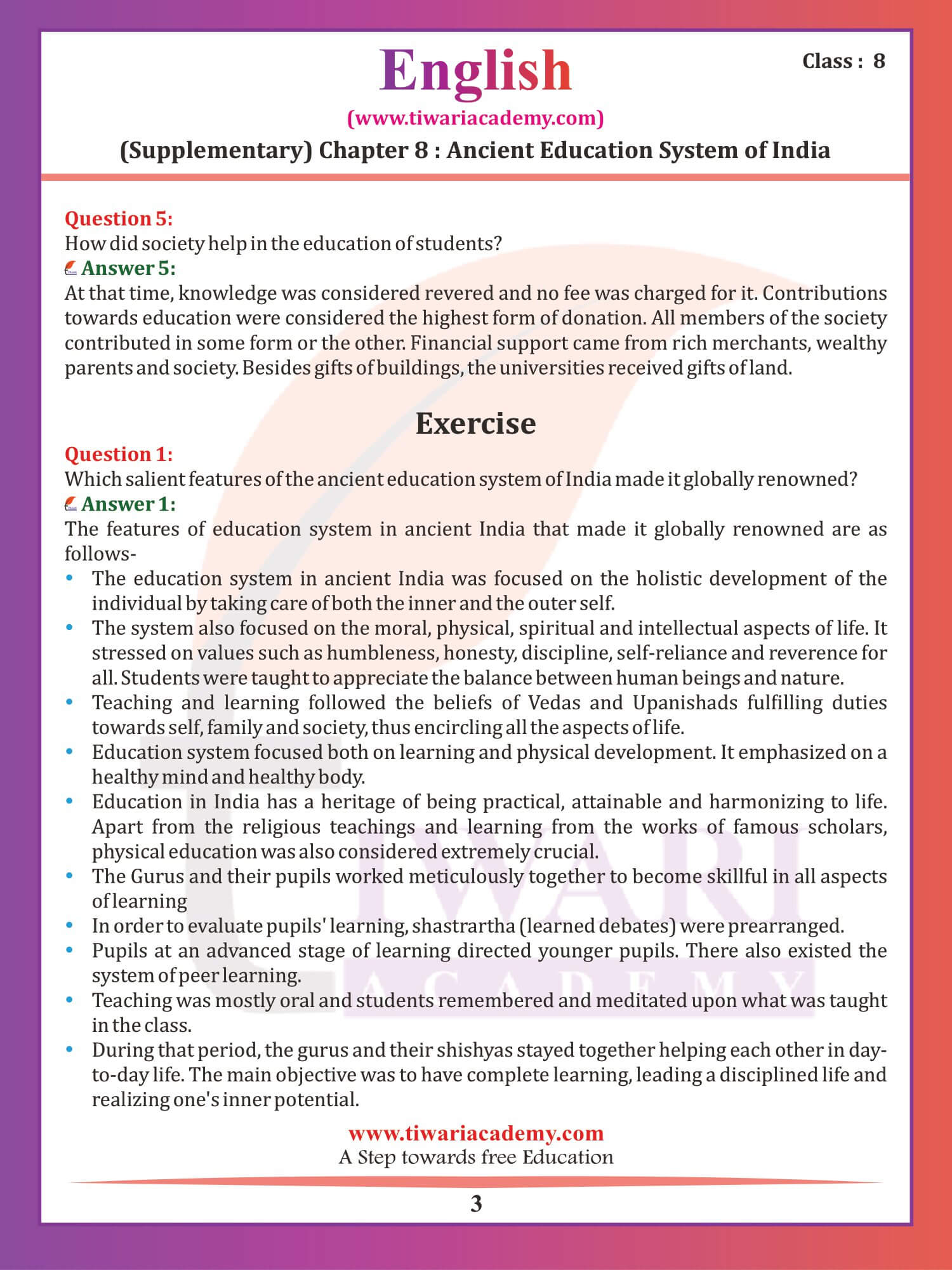 Class 8 English Supplementary Chapter 8 Question Answers