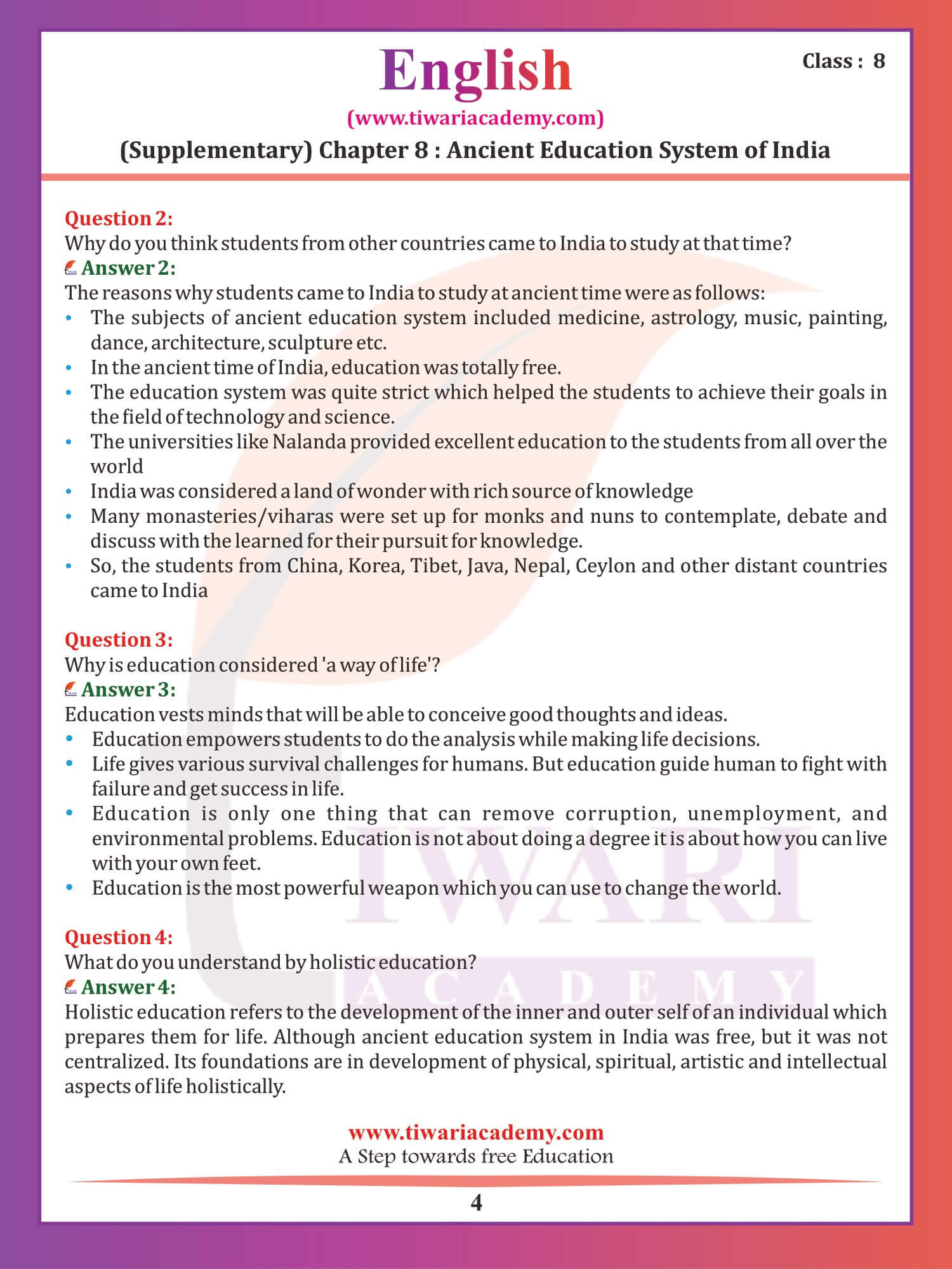 Class 8 English Supplementary Chapter 8 Answers guide