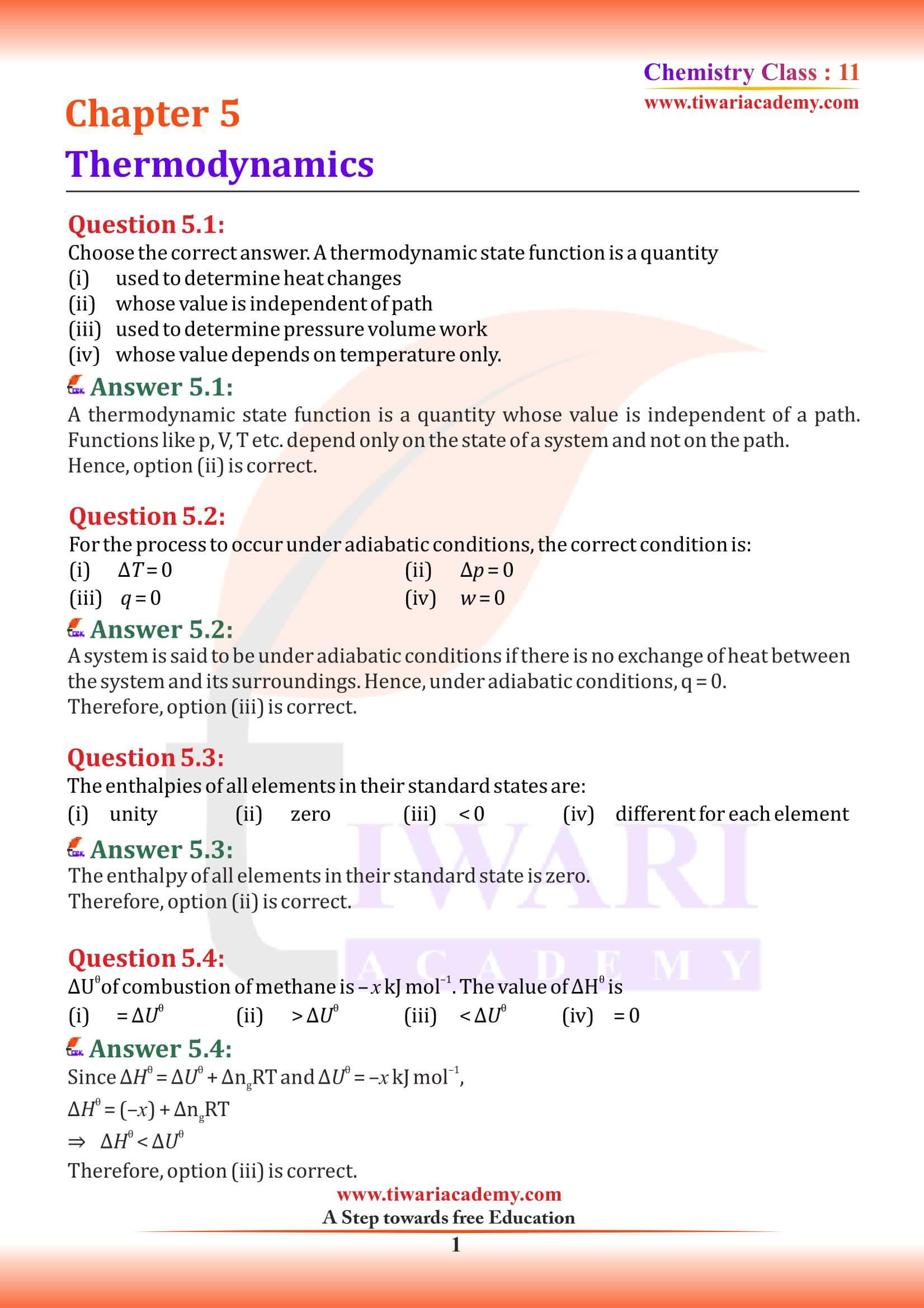 Class 11 Chemistry Chapter 5 Thermodynamics