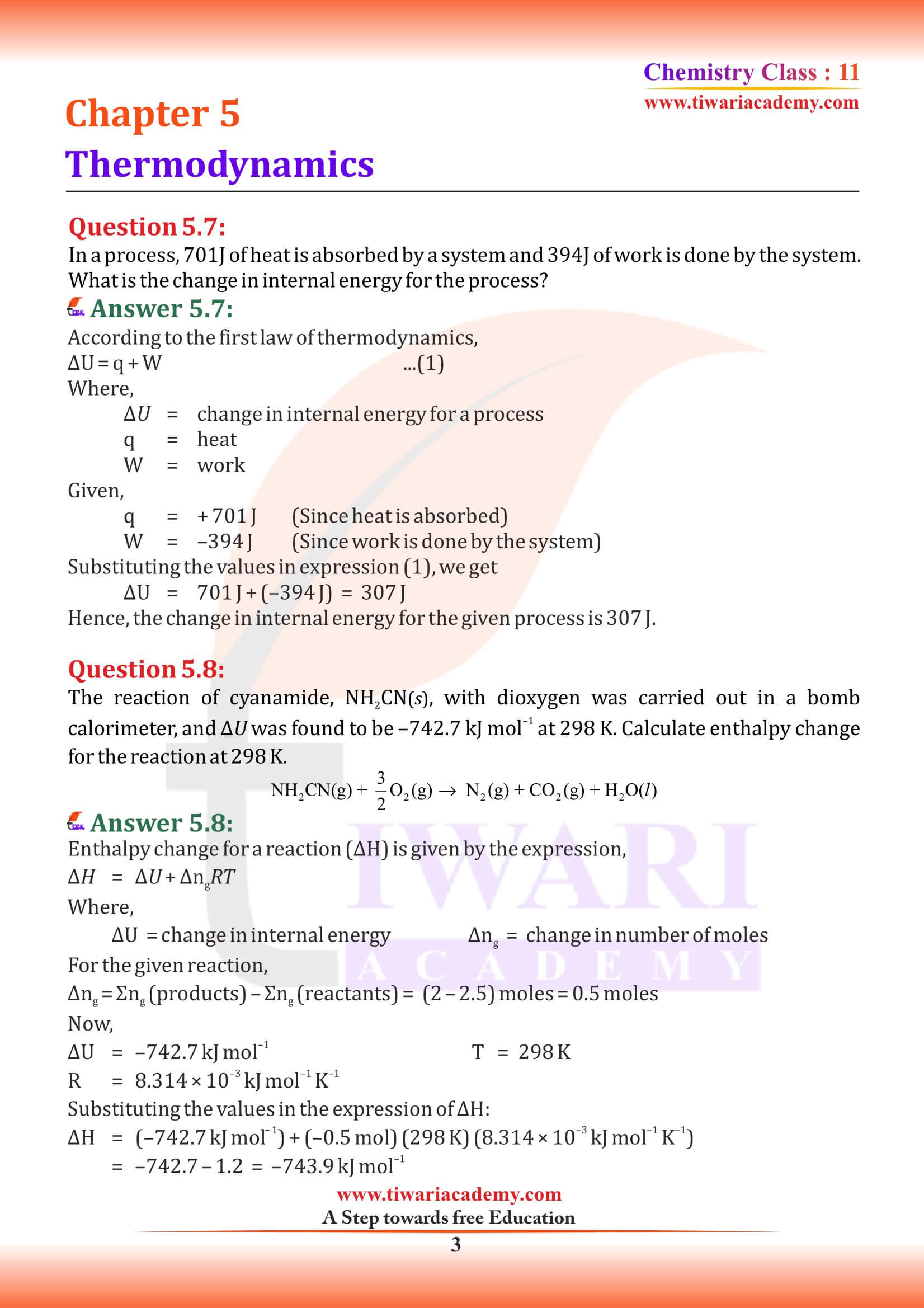 NCERT Solutions for Class 11 Chemistry Chapter 5 Answers