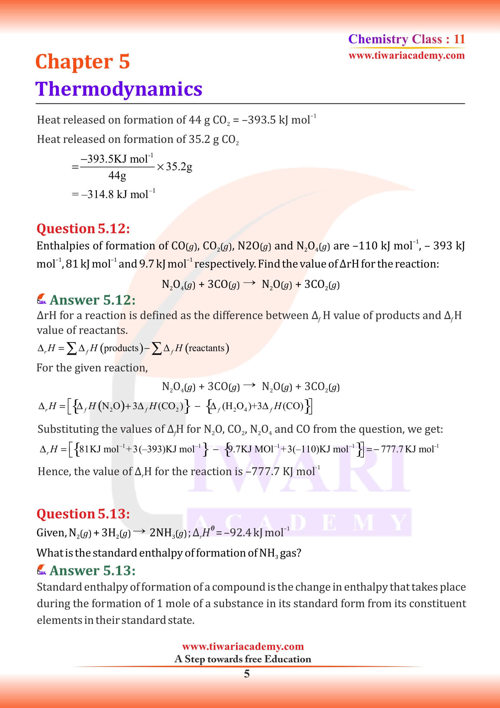 Class 11 Chemistry Chapter 5 Solutions