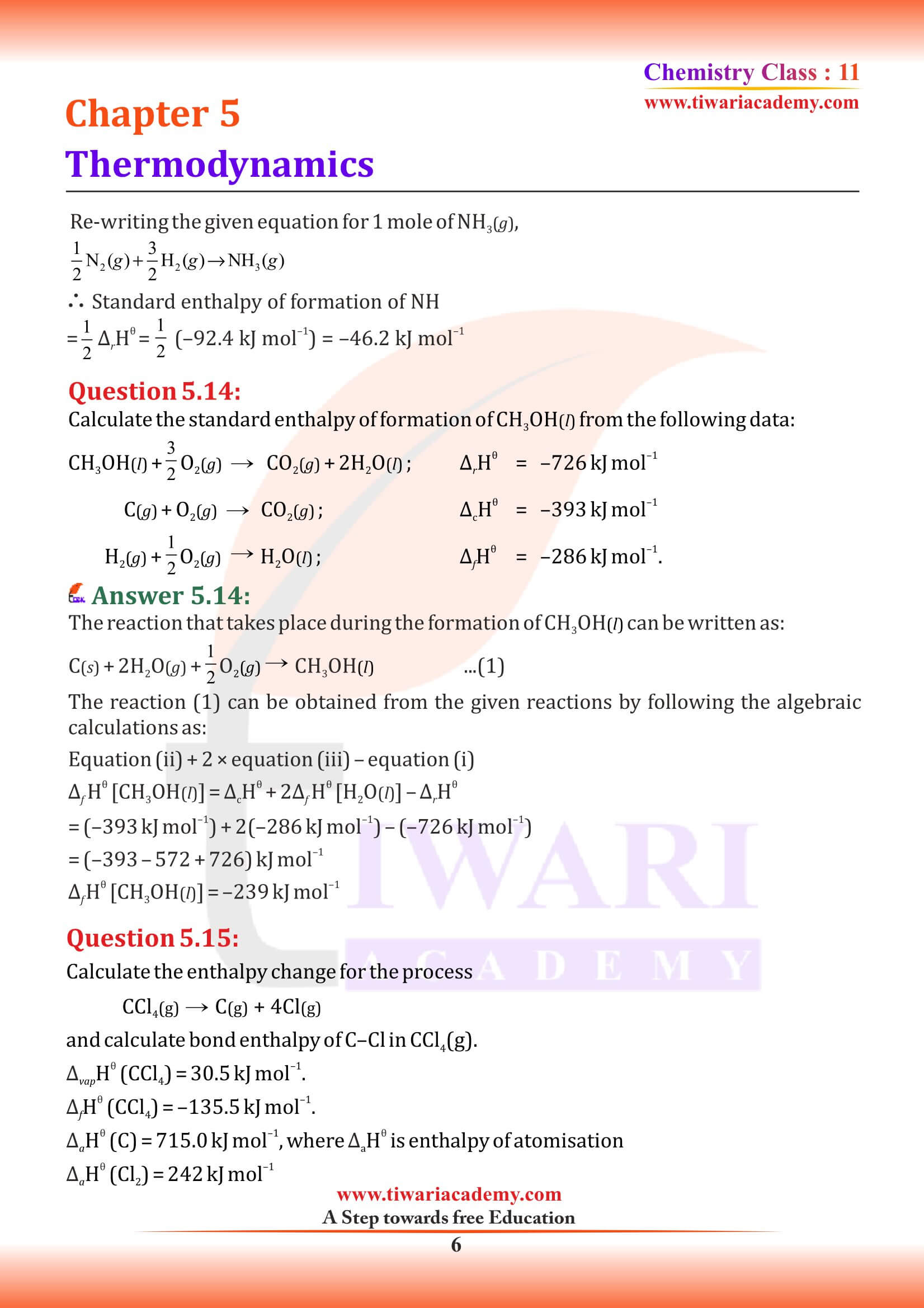 Class 11 Chemistry Chapter 5 Question Answers