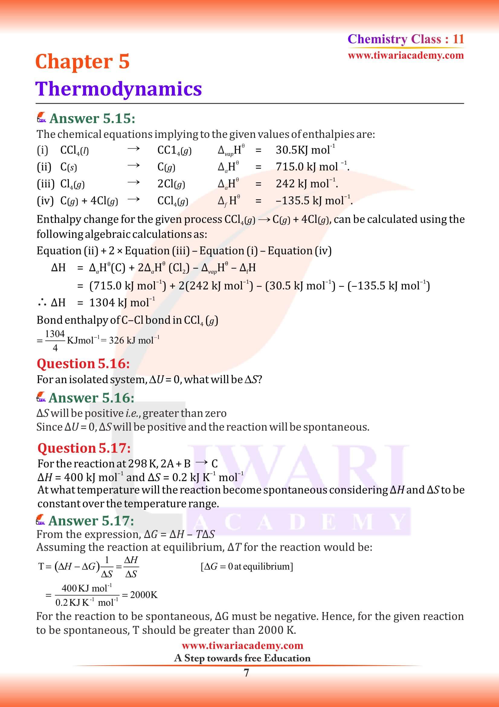 Class 11 Chemistry Chapter 5 Exercises