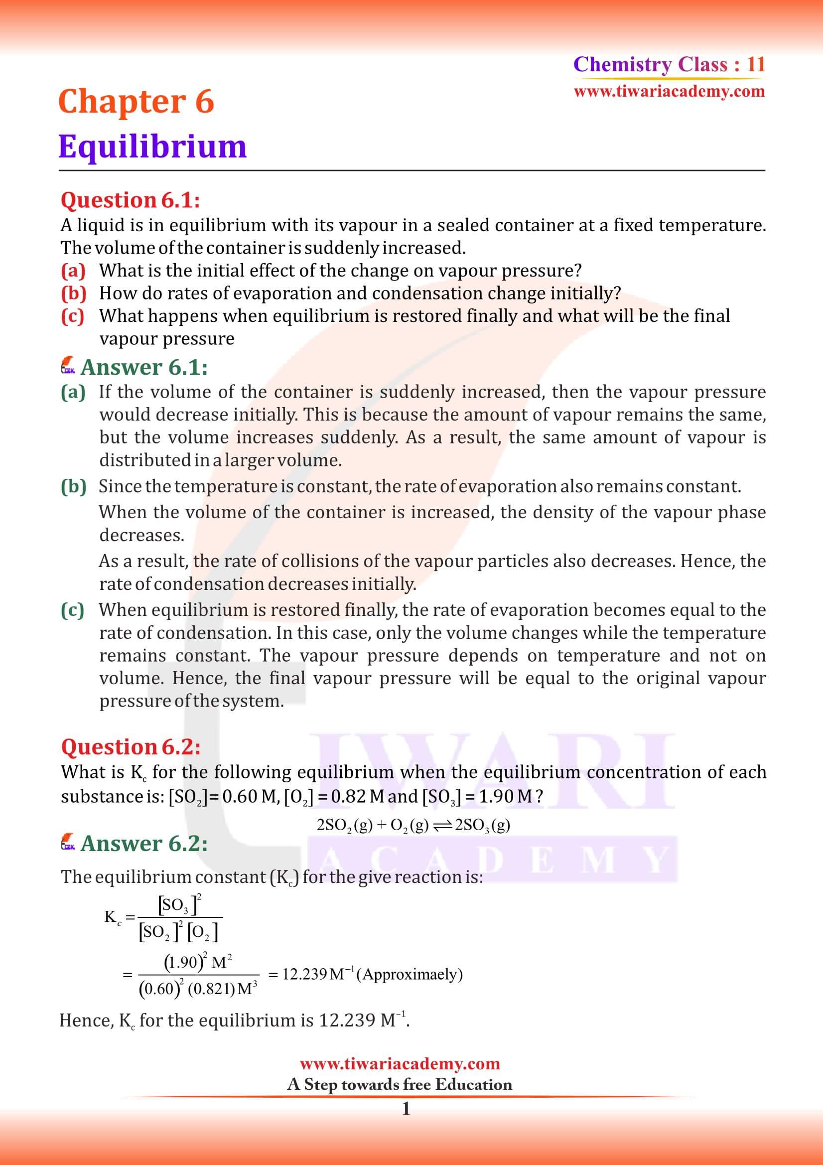 Class 11 Chemistry Chapter 6 Equilibrium