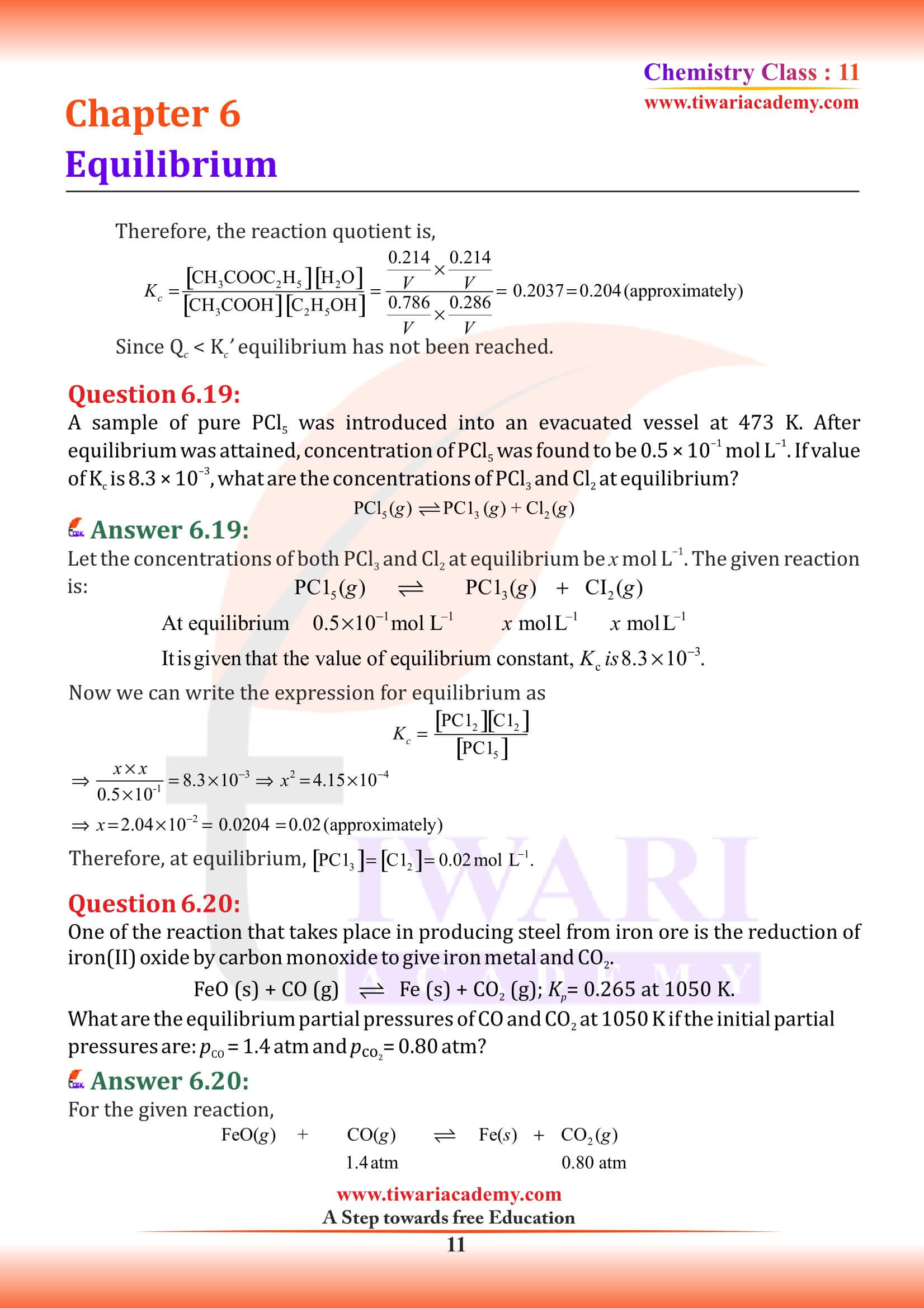 Class 11 Chemistry Chapter 6 Answers