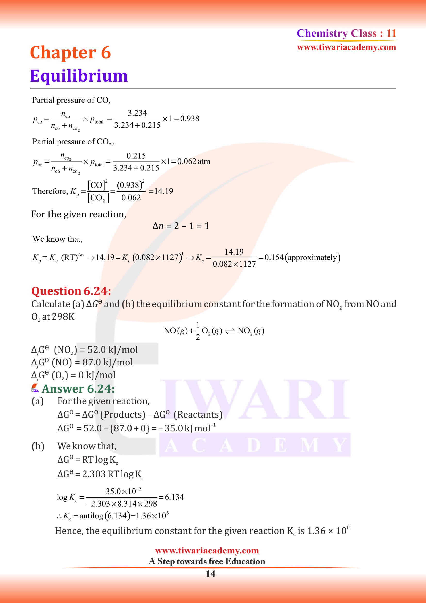 Class 11 Chemistry Chapter 6 Answers in Hindi