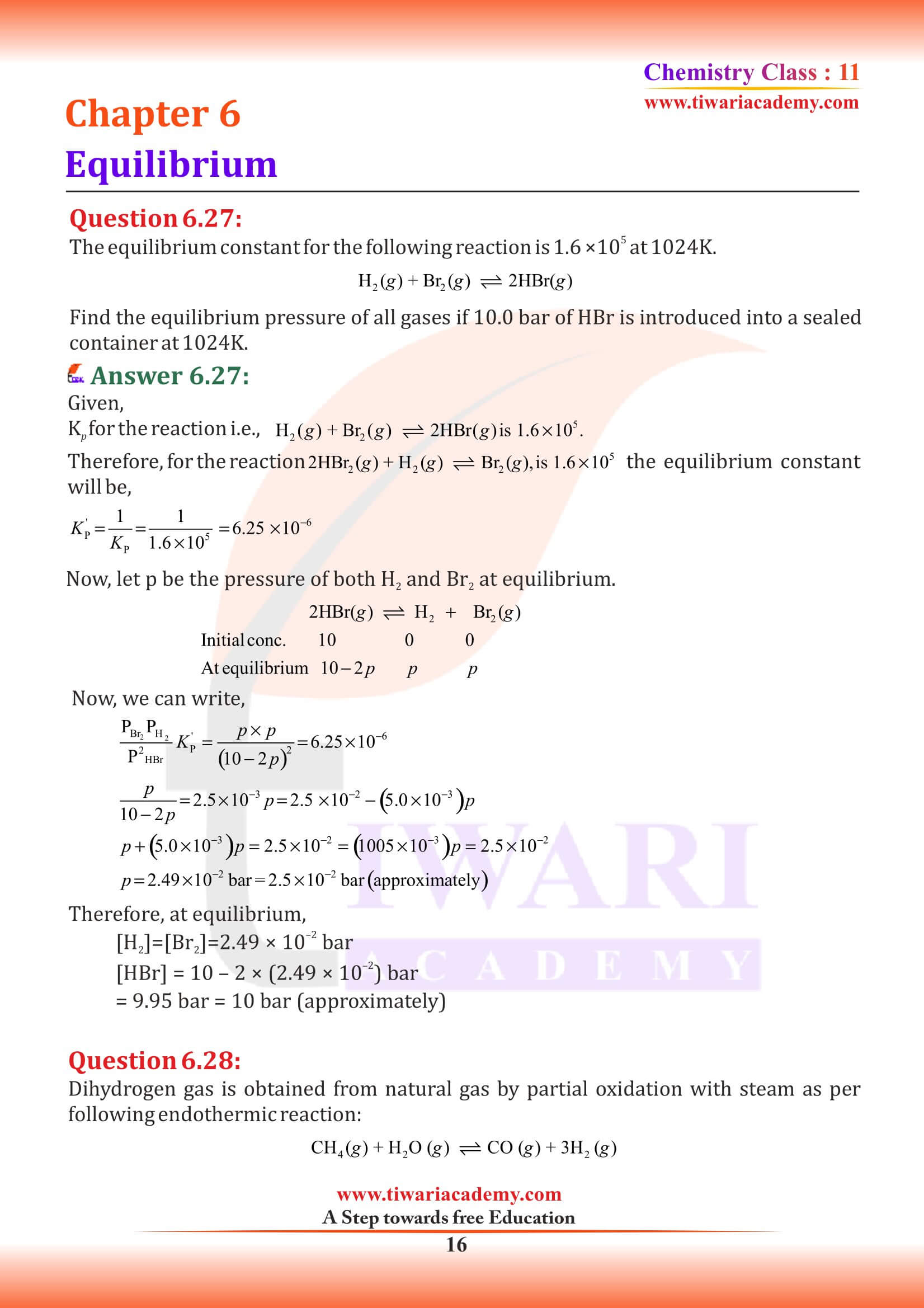 Class 11 Chemistry Chapter 6 Exercises answers