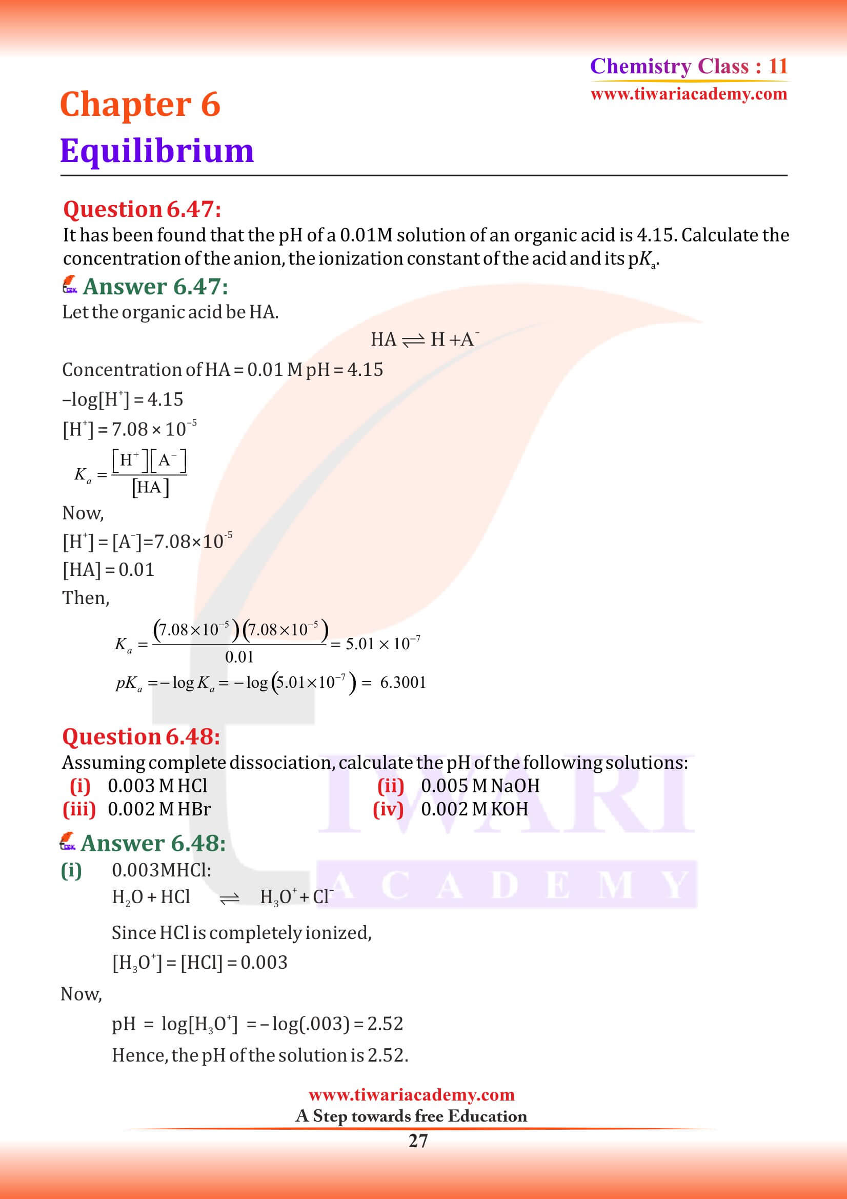 NCERT Class 11 Chemistry Chapter 6 Solutions