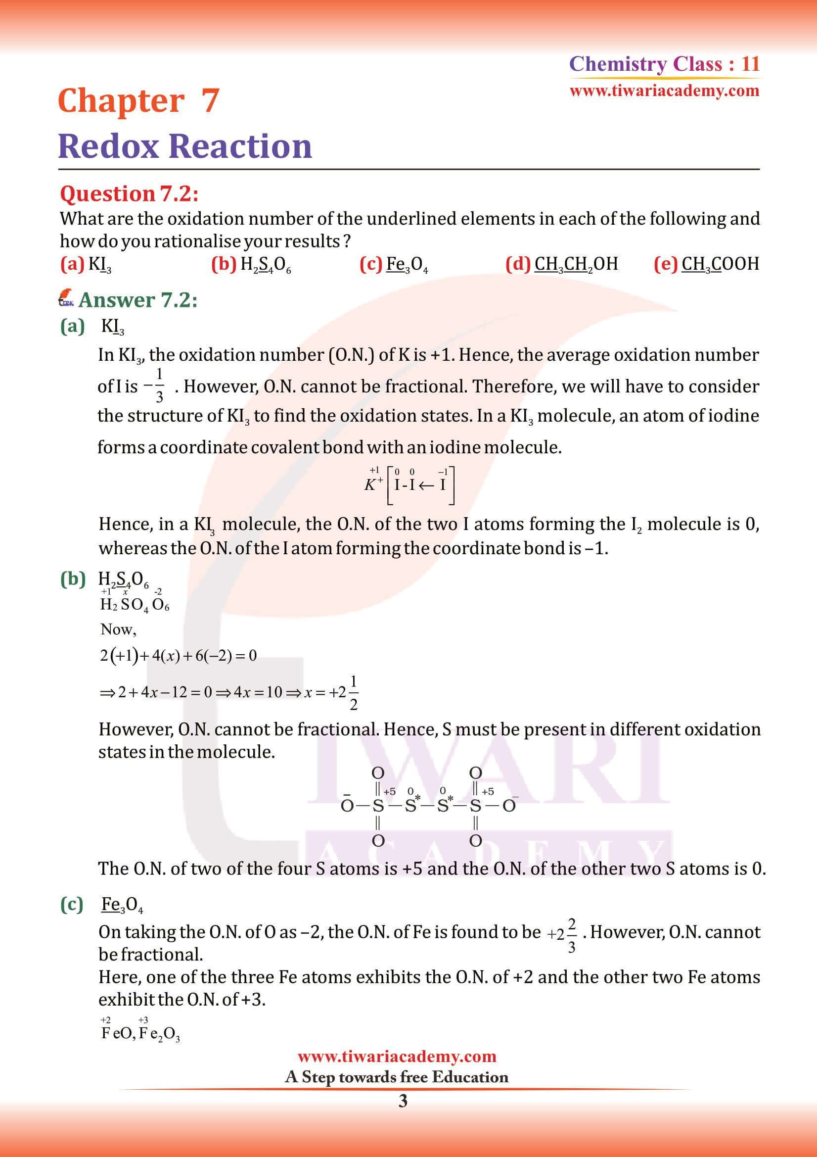NCERT Solutions for Class 11 Chemistry Chapter 7 Redox