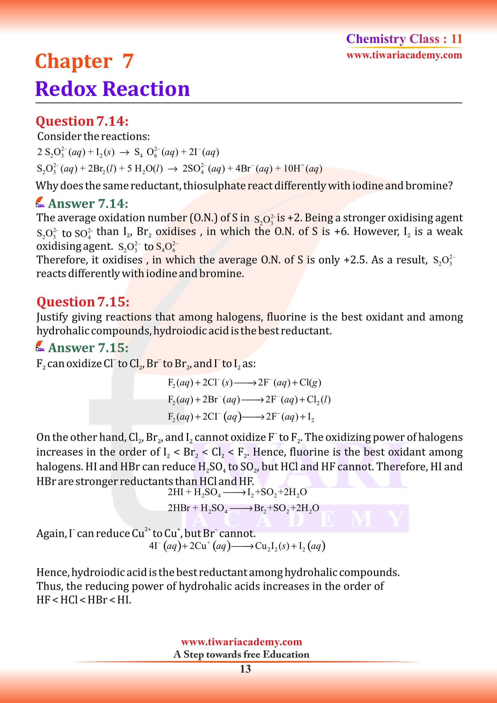 NCERT Class 11 Chemistry Chapter 7 exercises