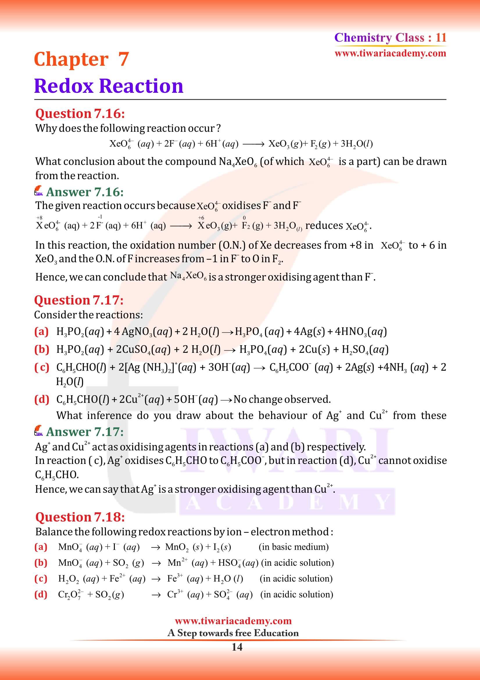 NCERT Class 11 Chemistry Chapter 7 all answers