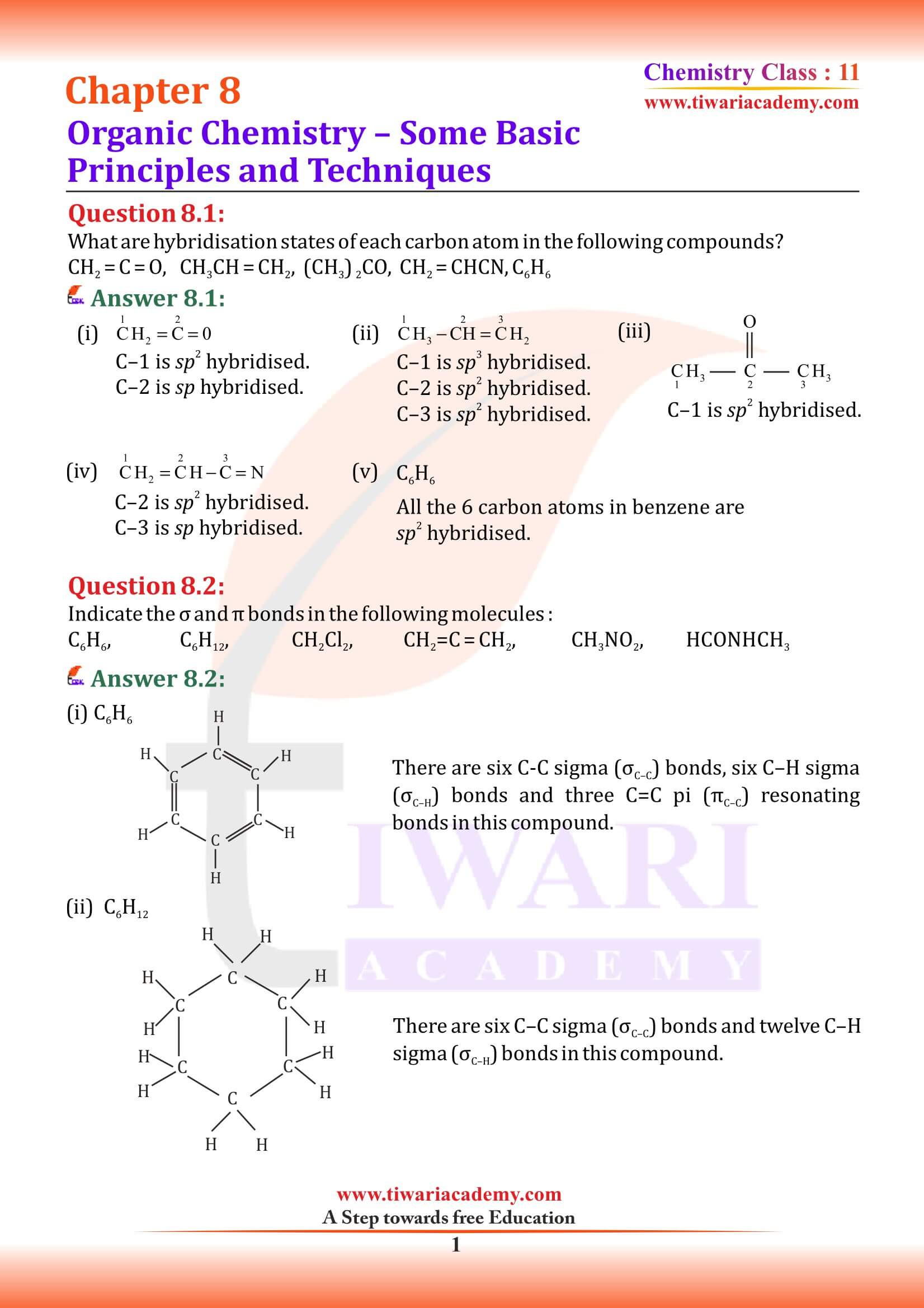 NCERT Solutions for Class 11 Chemistry Chapter 8 Organic Chemistry