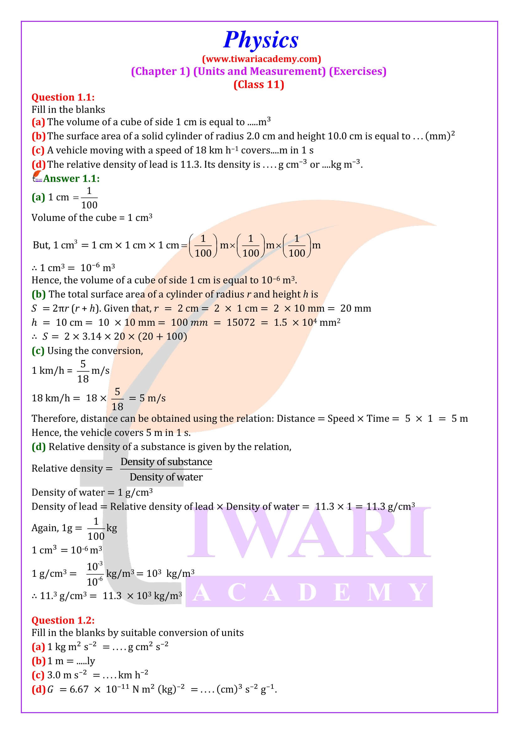 Class 11 Physics Chapter 1 Units and Measurements