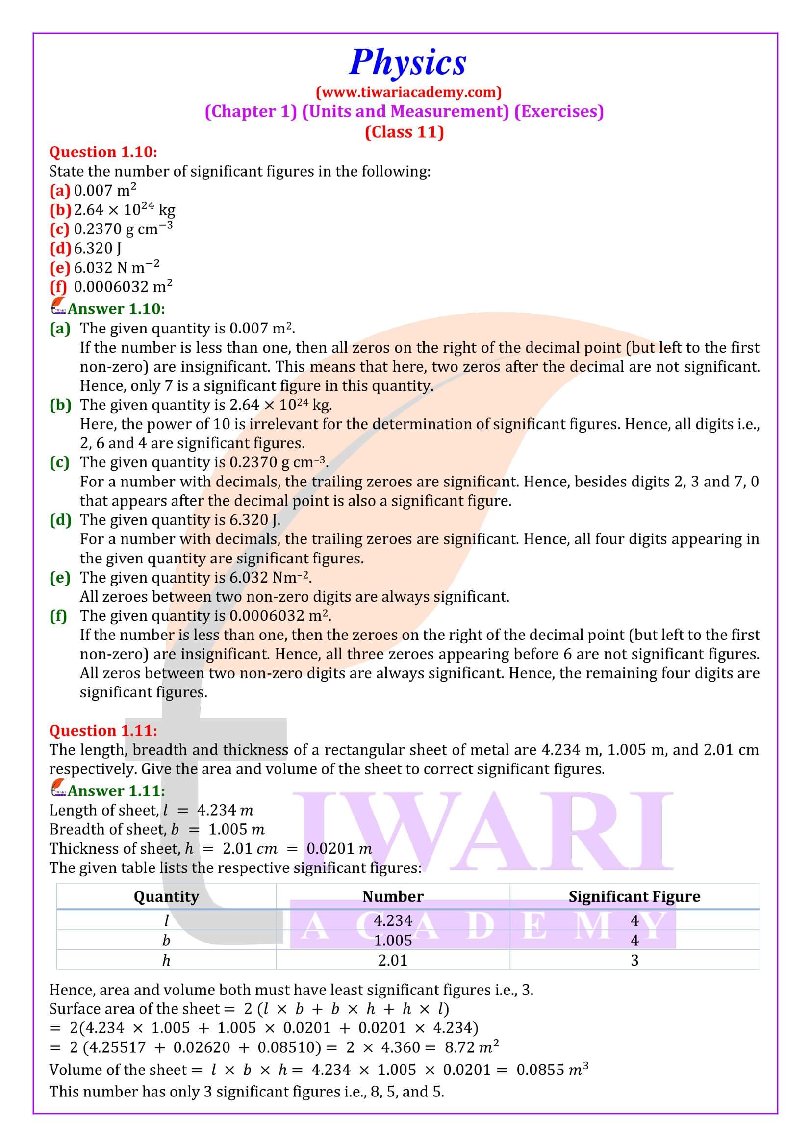 NCERT Solutions for Class 11 Physics Chapter 1 guide