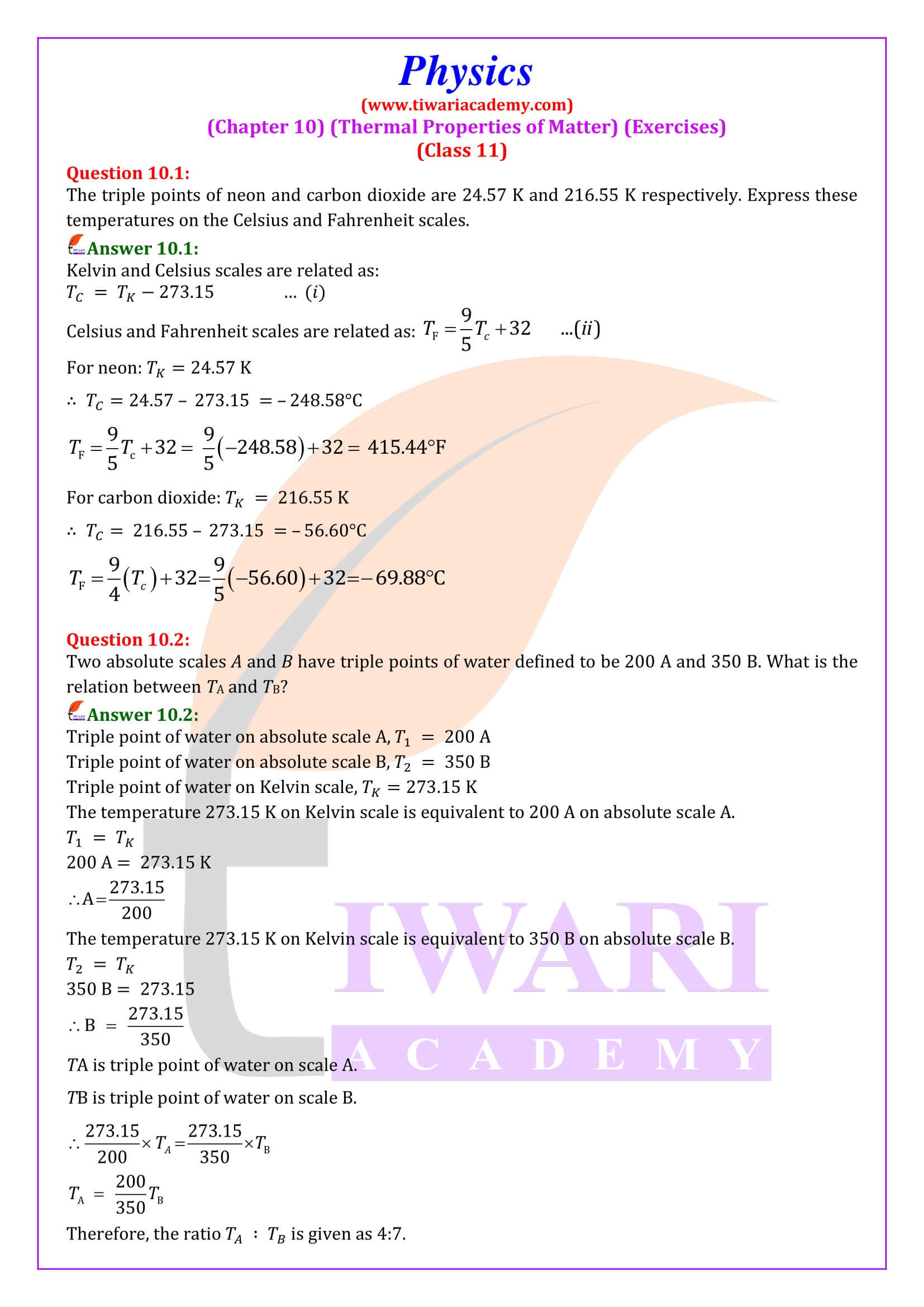 NCERT Class 11 Physics Chapter 10 Thermal Properties of Matter