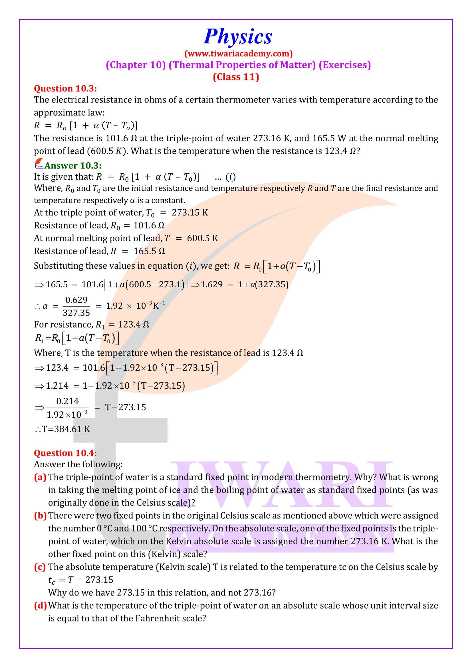 Class 11 Physics Chapter 10 Thermal Properties of Matter