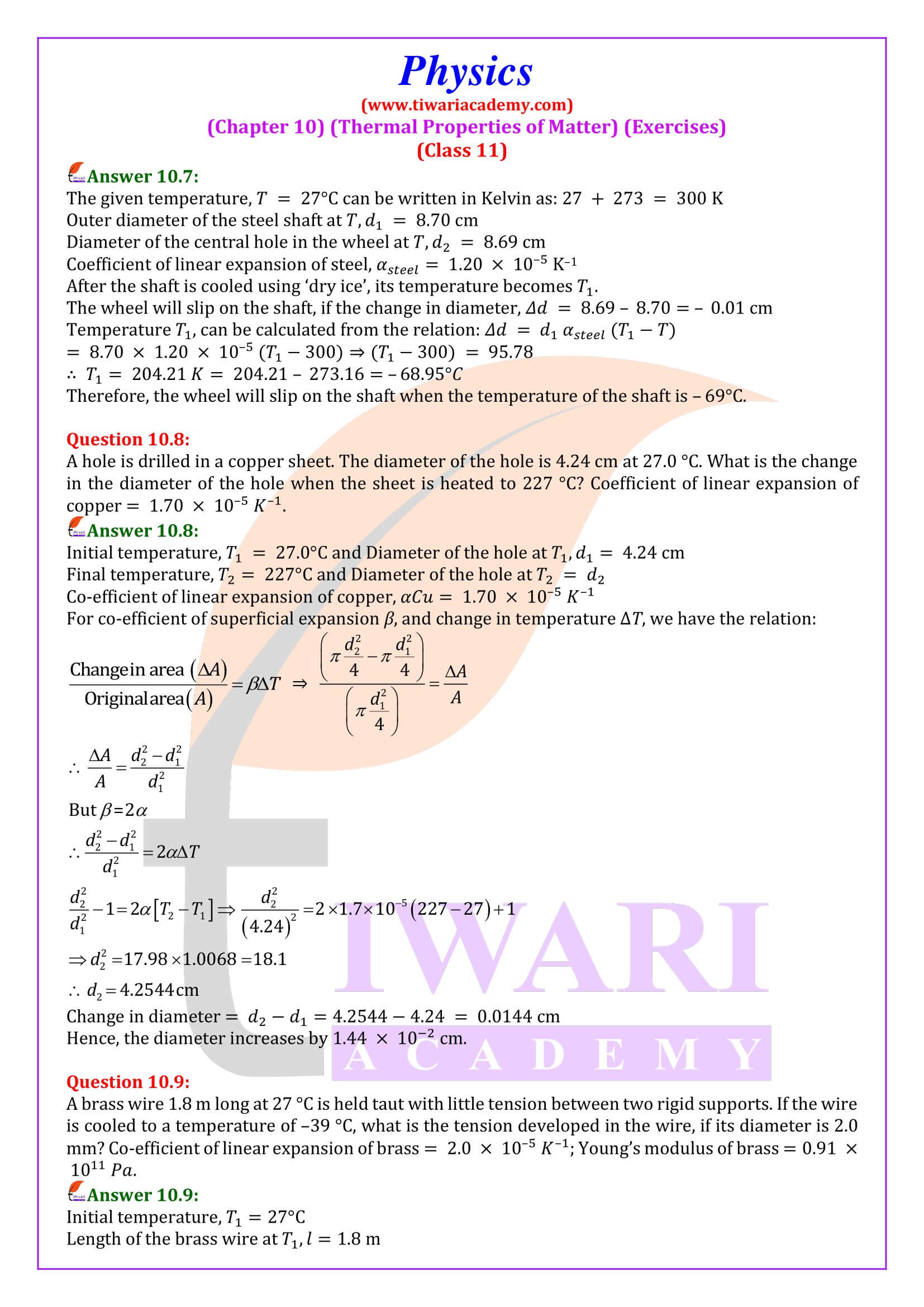 NCERT Solutions for Class 11 Physics Chapter 10 Question Answers