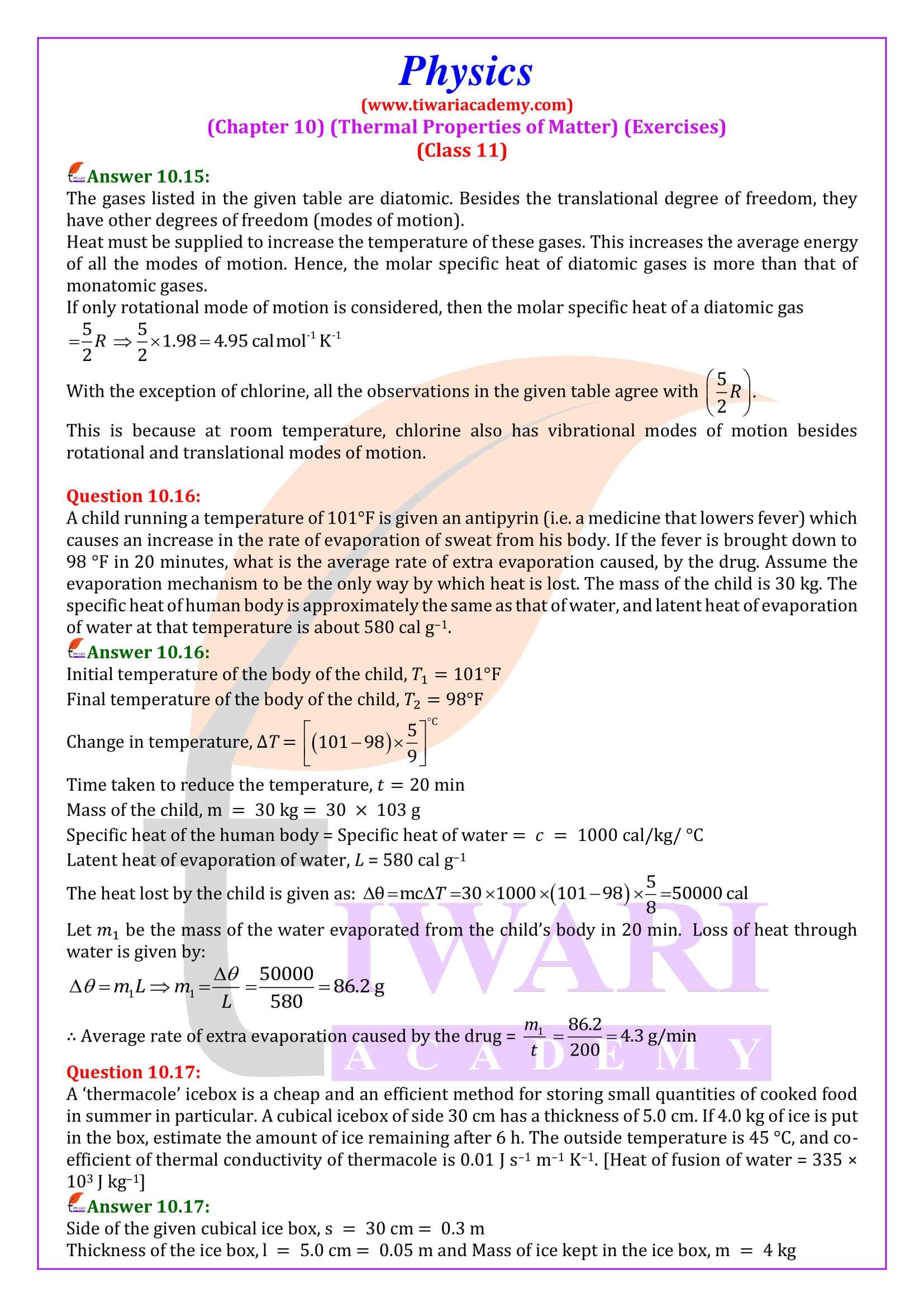 Class 11 Physics Chapter 10 Answers