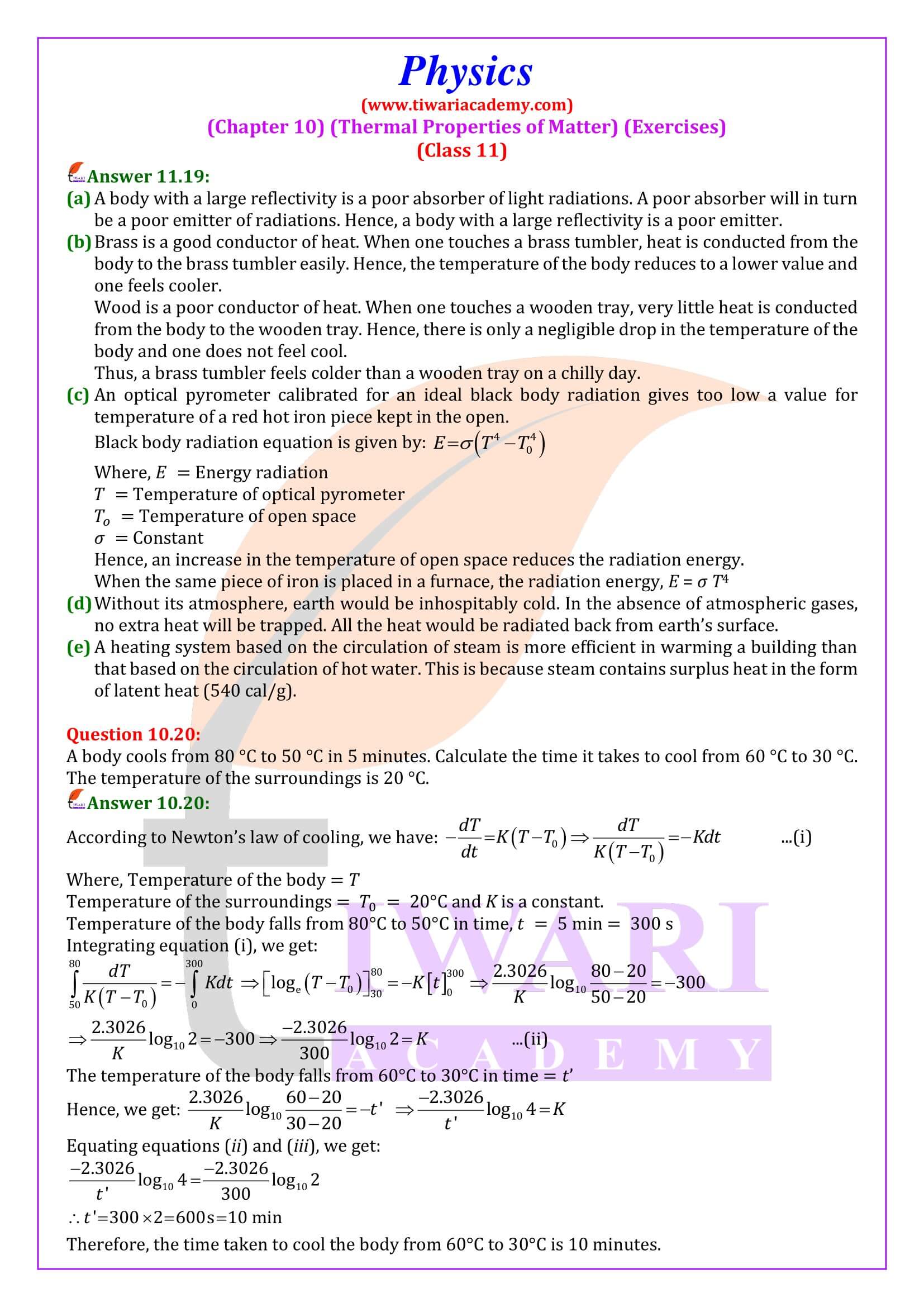 Class 11 Physics Chapter 10 Answers in English Medium