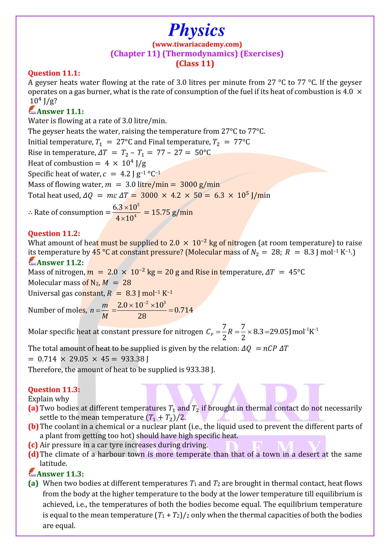 Class 11 Physics Chapter 11 Thermodynamics