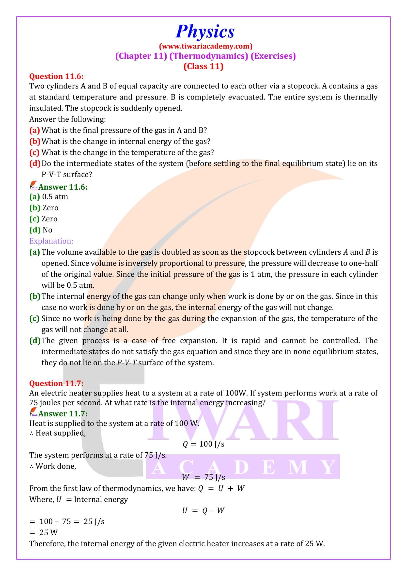 NCERT Solutions for Class 11 Physics Chapter 11 in English Medium