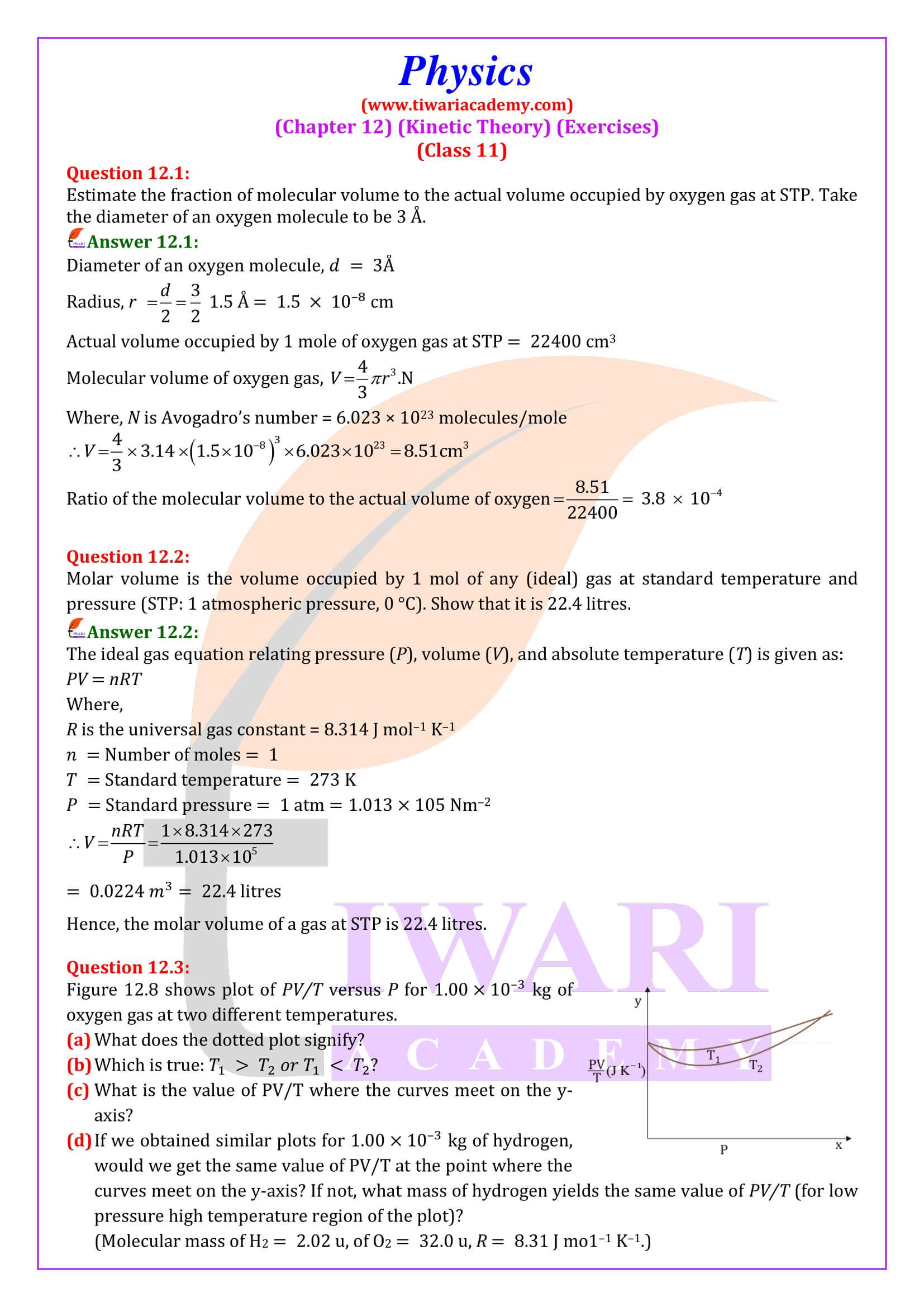 Class 11 Physics Chapter 12 Kinetic Theory