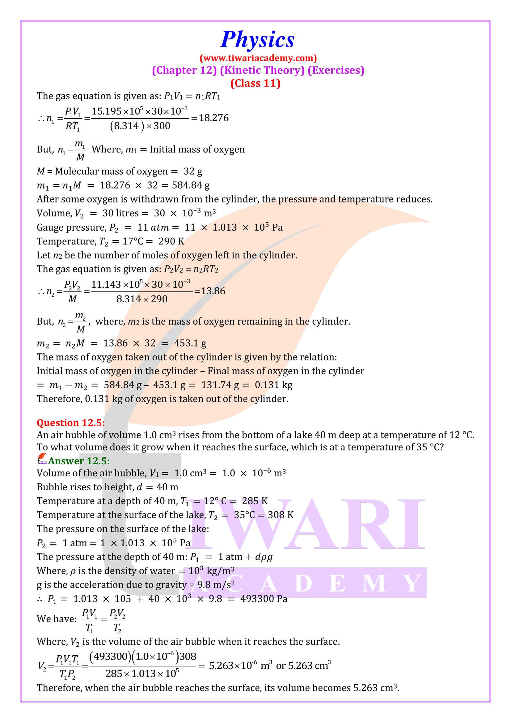 NCERT Solutions for Class 11 Physics Chapter 12 Question Answers