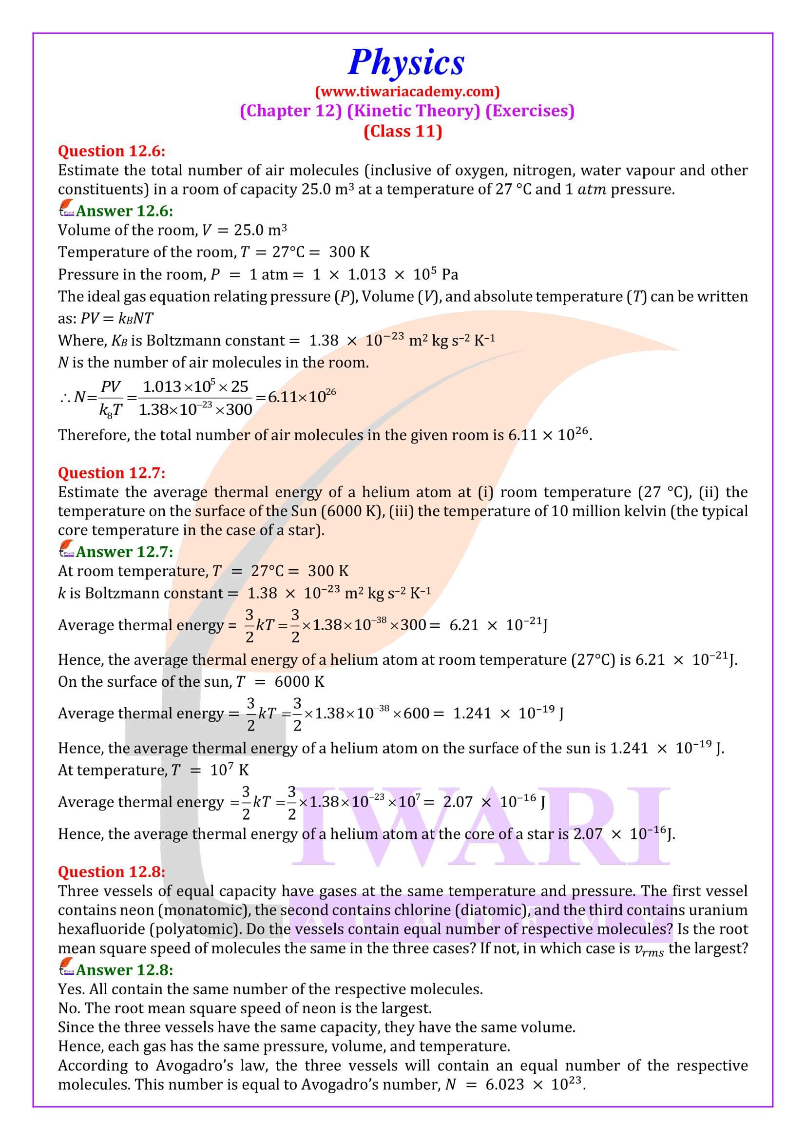 NCERT Solutions for Class 11 Physics Chapter 12 in English Medium