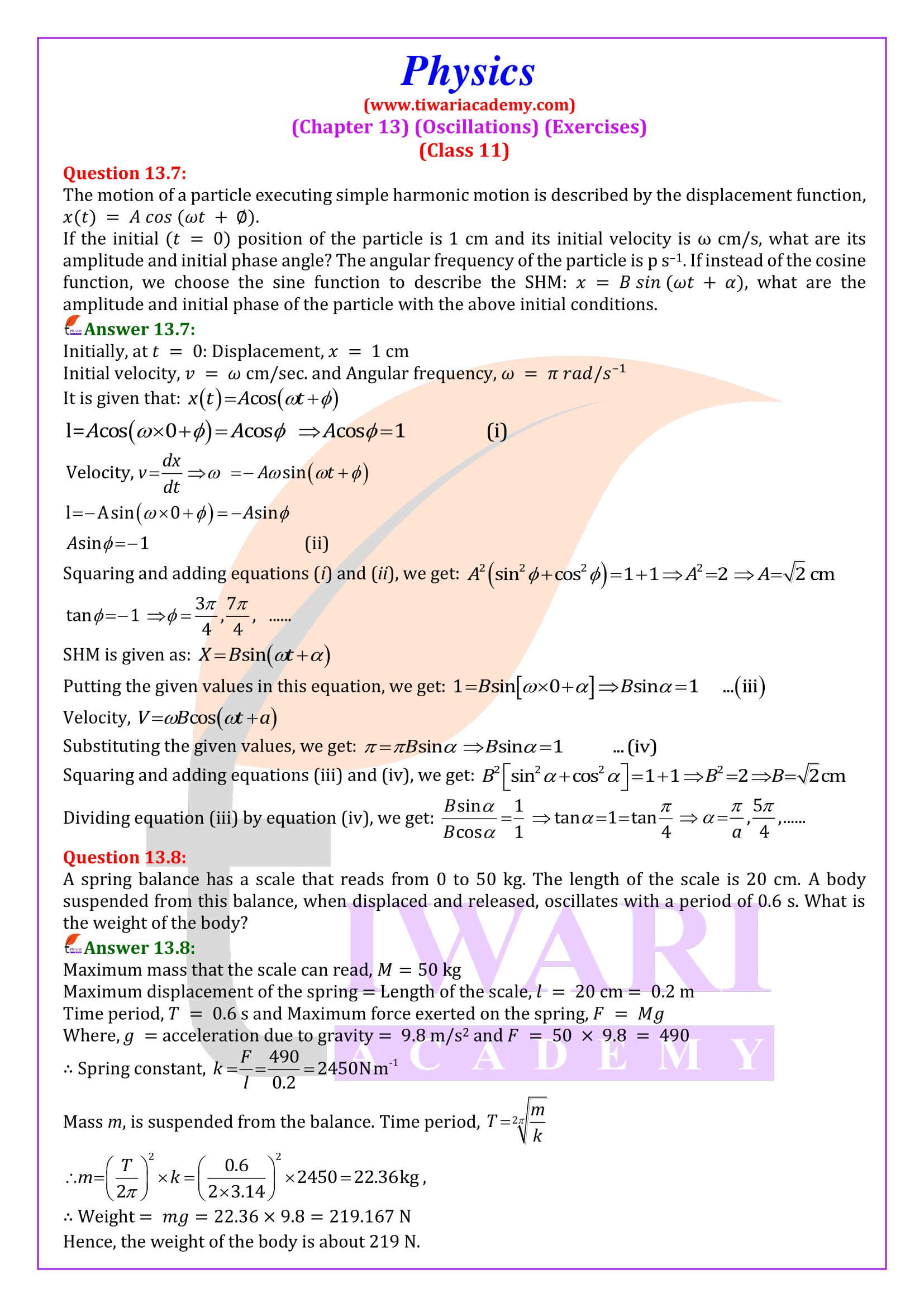 NCERT Solutions for Class 11 Physics Chapter 13 updated format