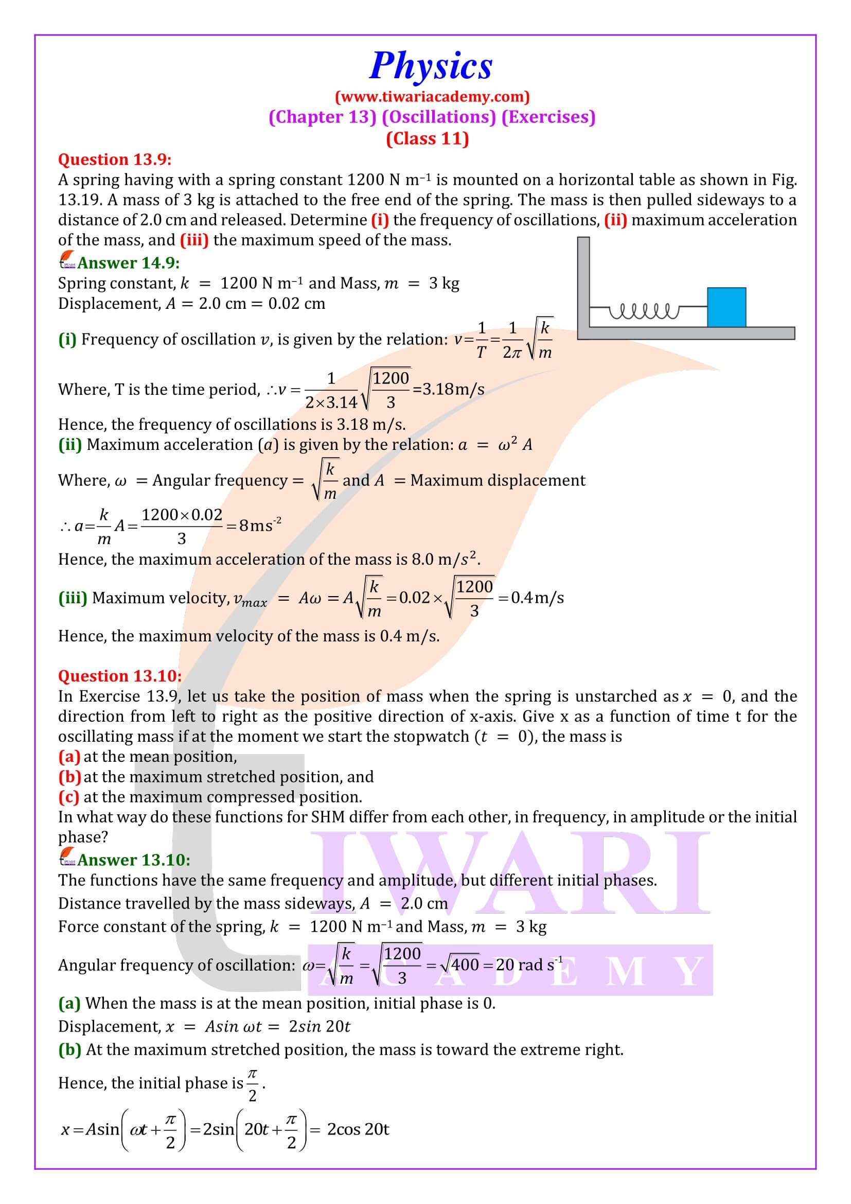 NCERT Solutions for Class 11 Physics Chapter 13 Question Answers