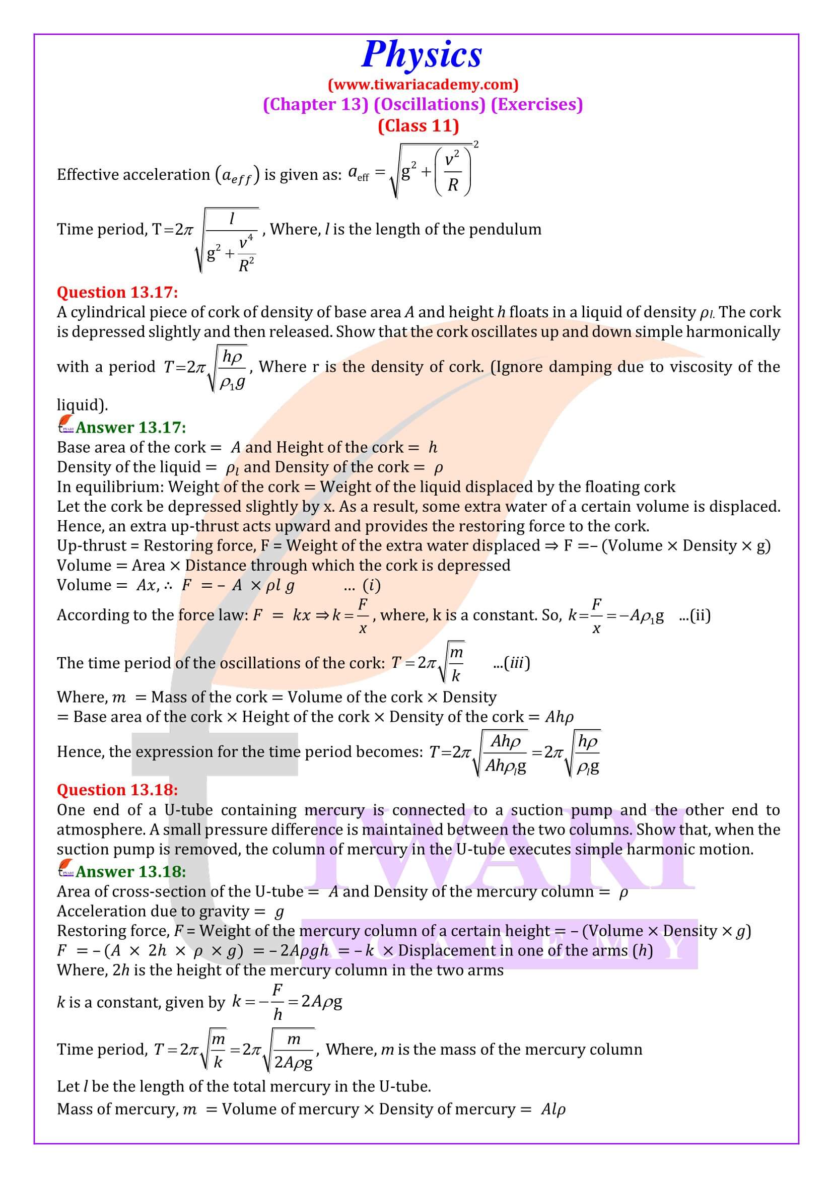 Class 11 Physics Chapter 13 Question Answers