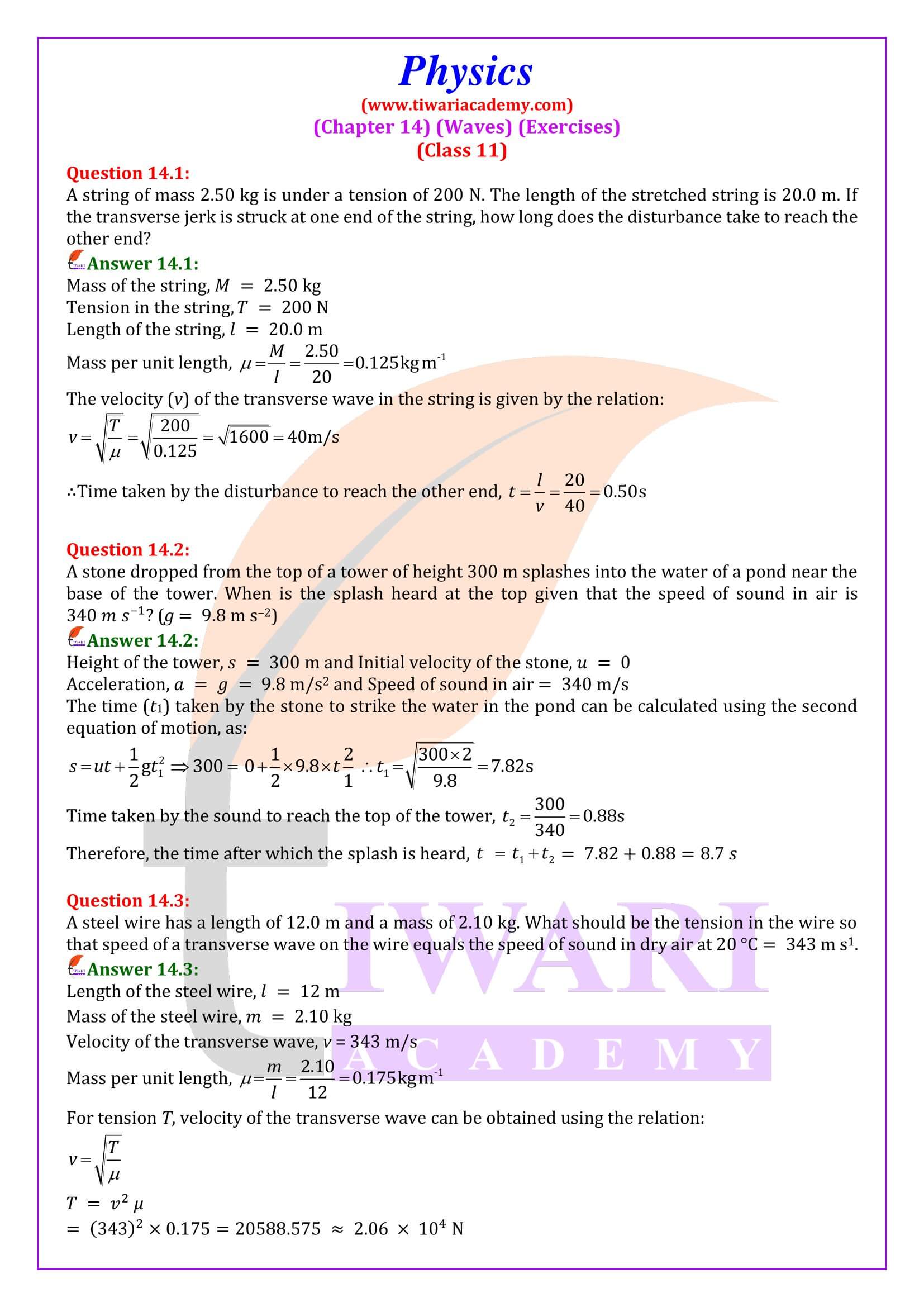 Class 11 Physics Chapter 14 Waves