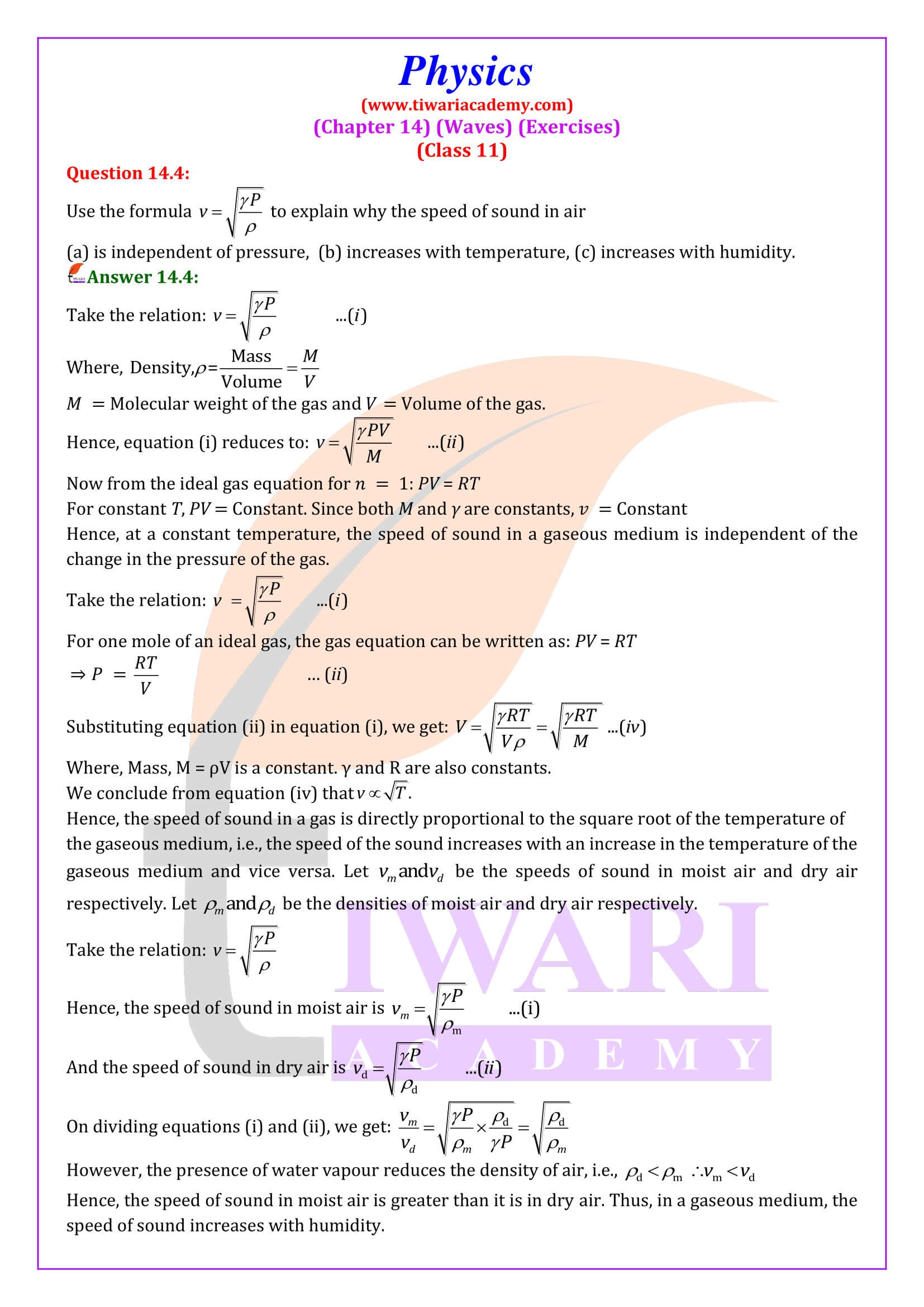 NCERT Solutions for Class 11 Physics Chapter 14