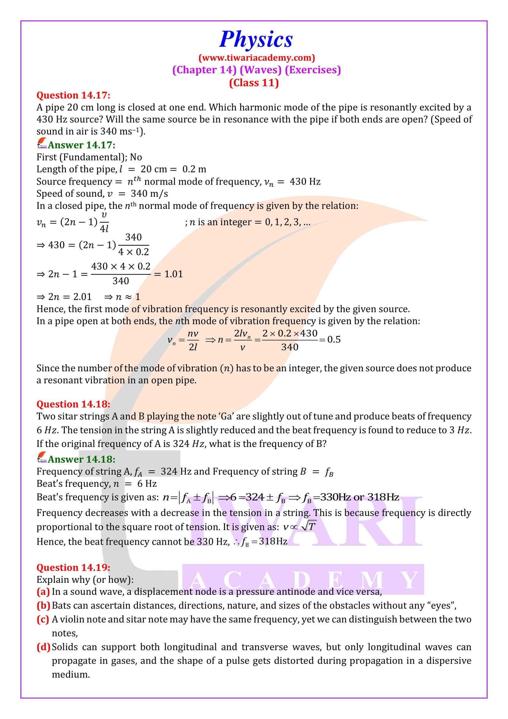 Class 11 Physics Chapter 14 Answers