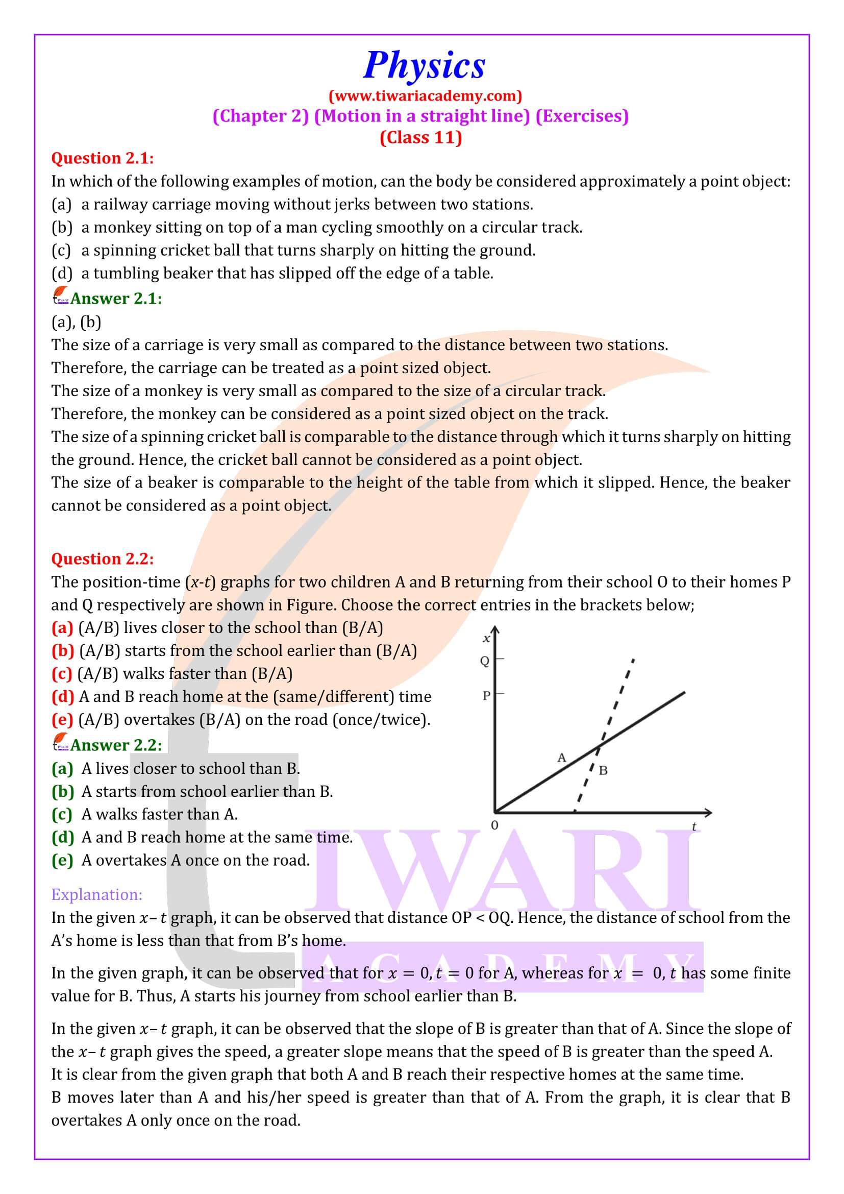 Class 11 Physics Chapter 2 Motion in a Straight Line