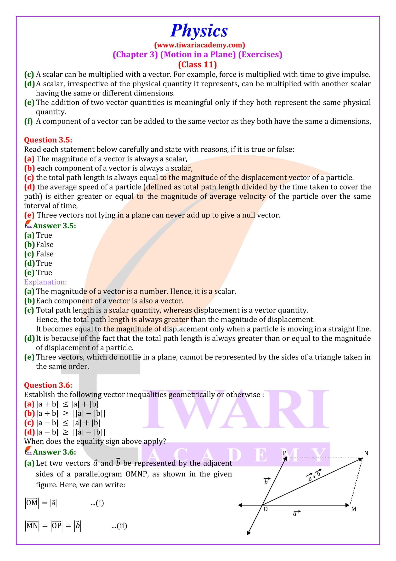 NCERT Solutions for Class 11 Physics Chapter 3